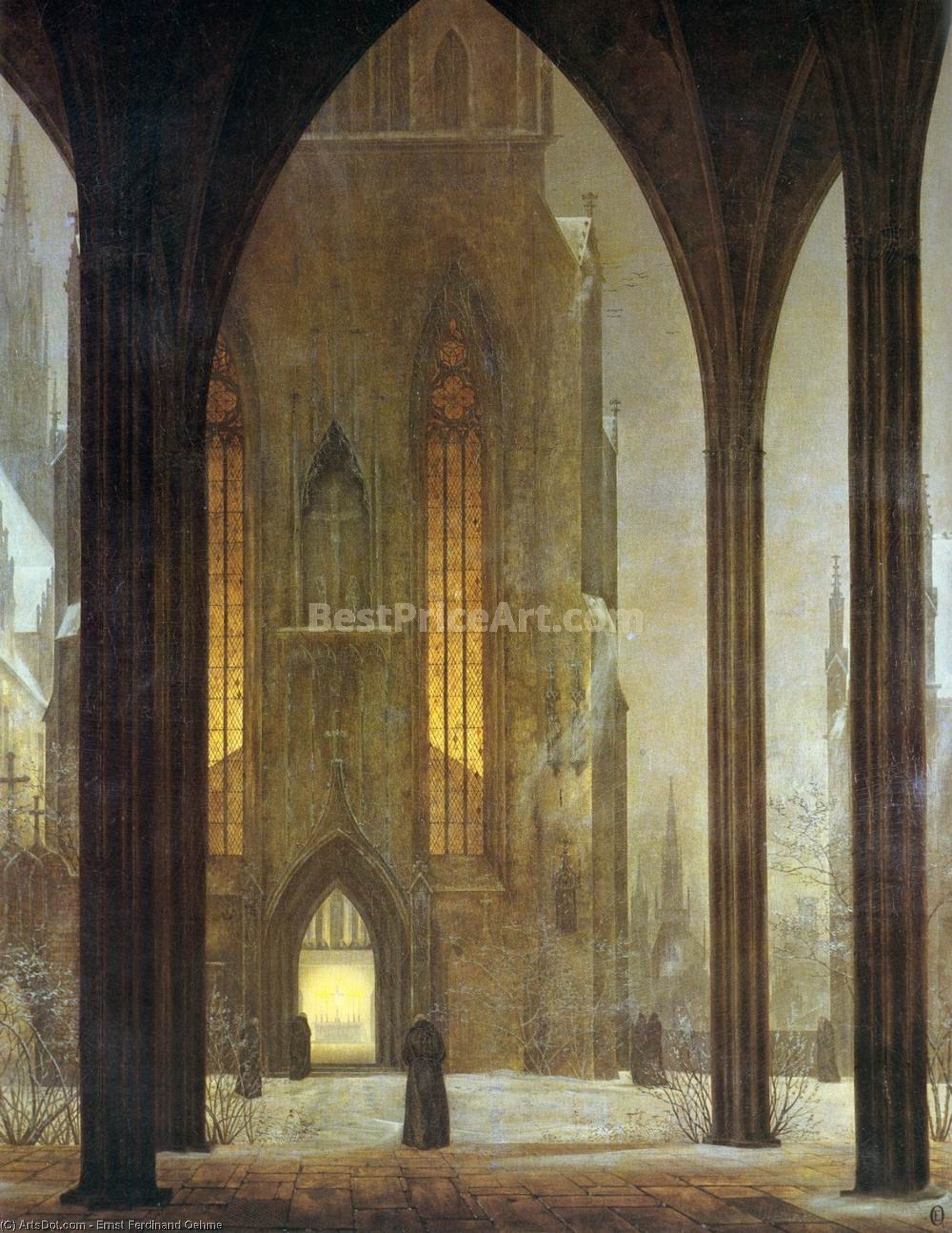 WikiOO.org - Encyclopedia of Fine Arts - Lukisan, Artwork Ernst Ferdinand Oehme - Cathedral in Winter