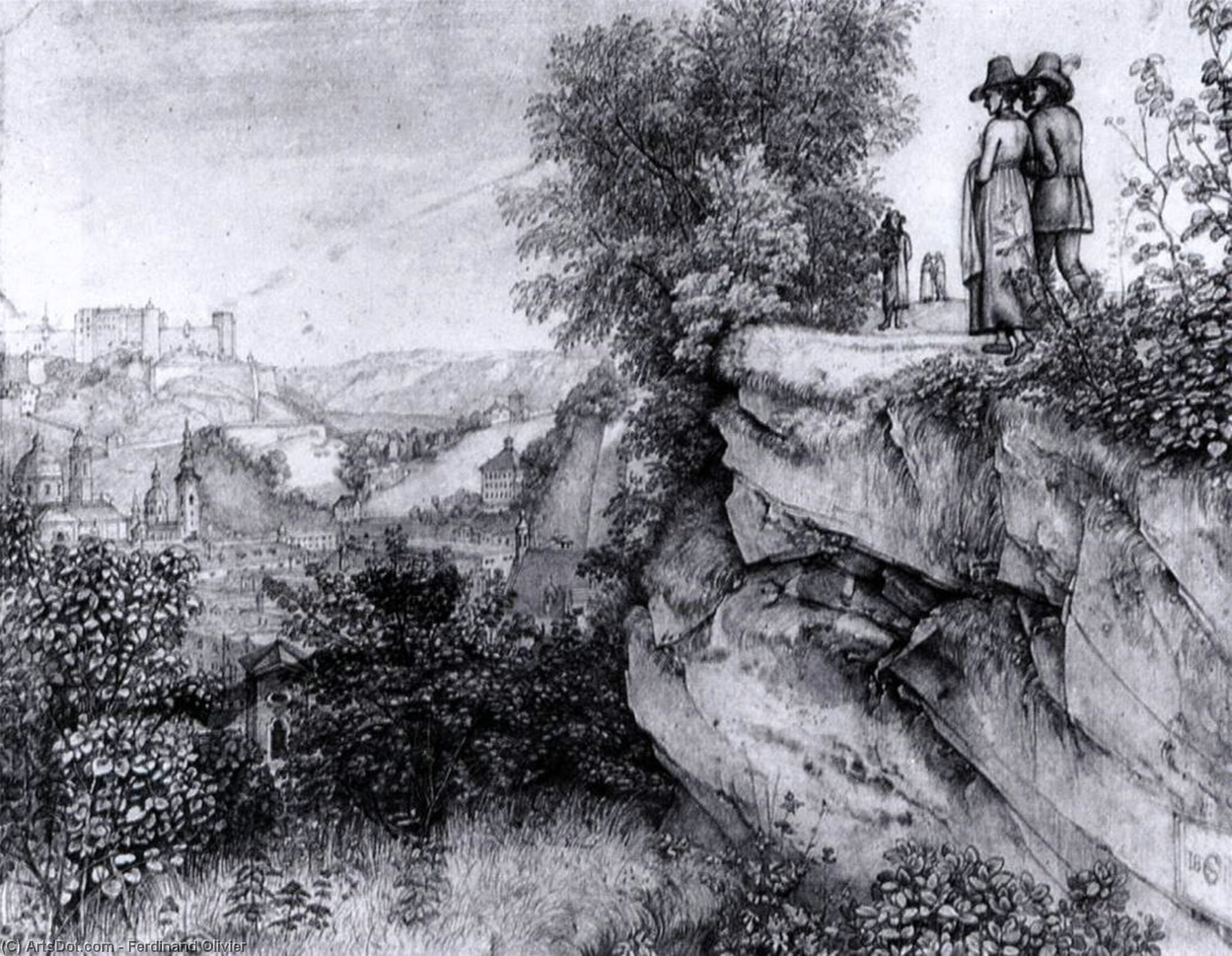 WikiOO.org - Encyclopedia of Fine Arts - Lukisan, Artwork Ferdinand Olivier - View of Salzburg and the Hohensalzburg Fortress fom the Mönschberg