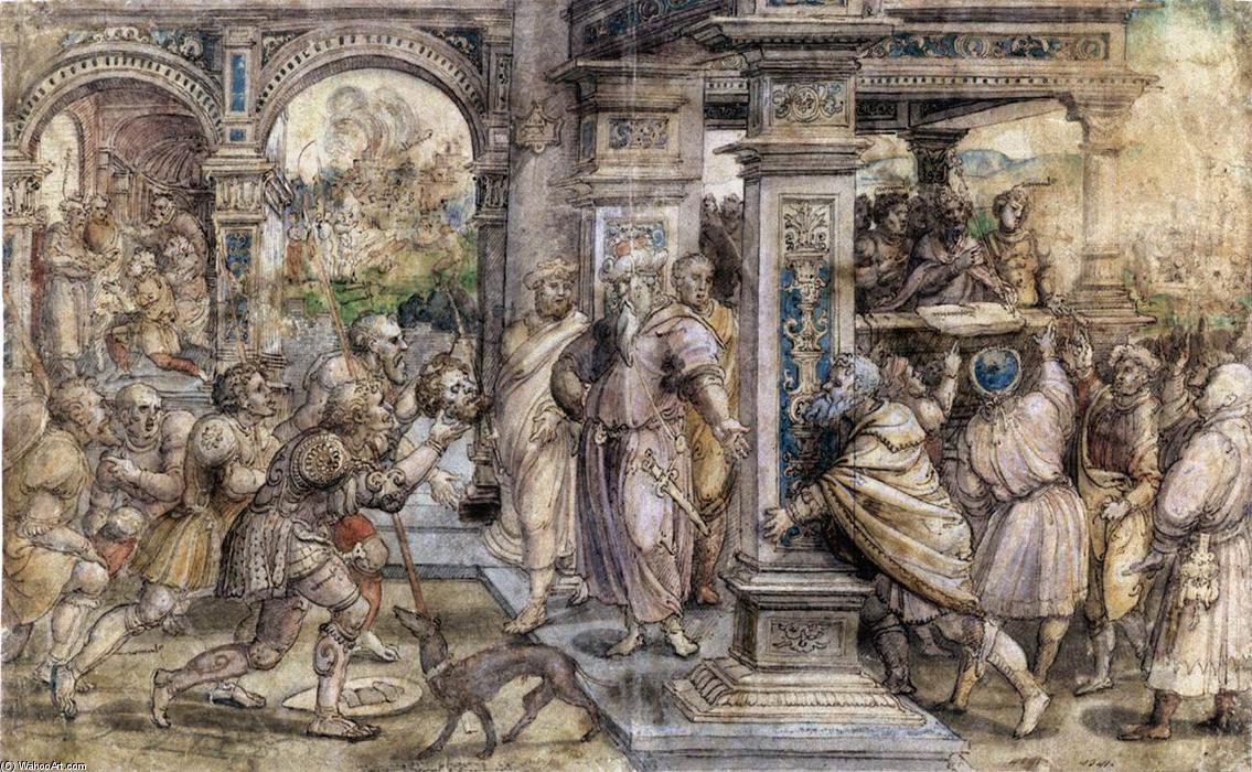 WikiOO.org - Enciclopedia of Fine Arts - Pictura, lucrări de artă Bernaert Van Orley - Romulus Offers the Head of Amulius to Numitor