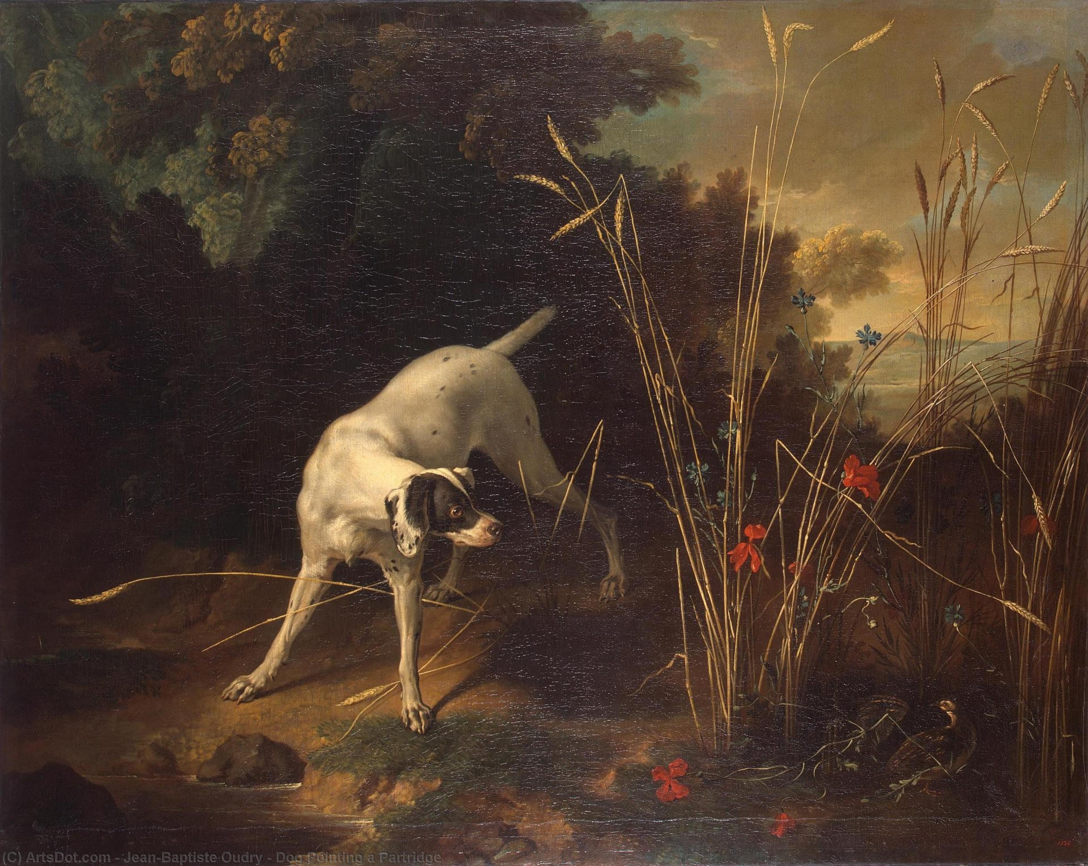 Wikioo.org – L'Encyclopédie des Beaux Arts - Peinture, Oeuvre de Jean-Baptiste Oudry - chien montrer du doigt  une  perdrix