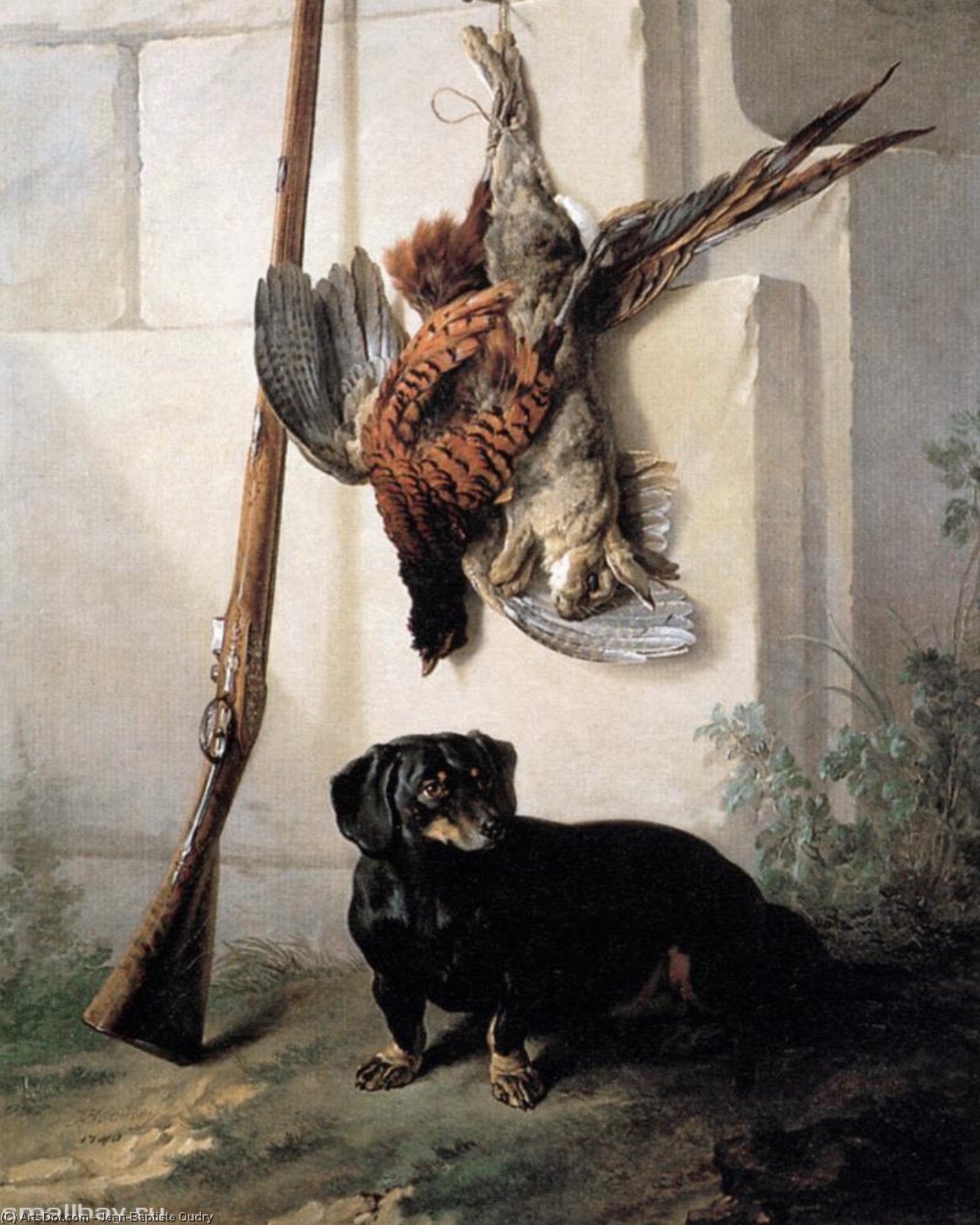 Wikioo.org - The Encyclopedia of Fine Arts - Painting, Artwork by Jean-Baptiste Oudry - Hound with Gun and Dead Game
