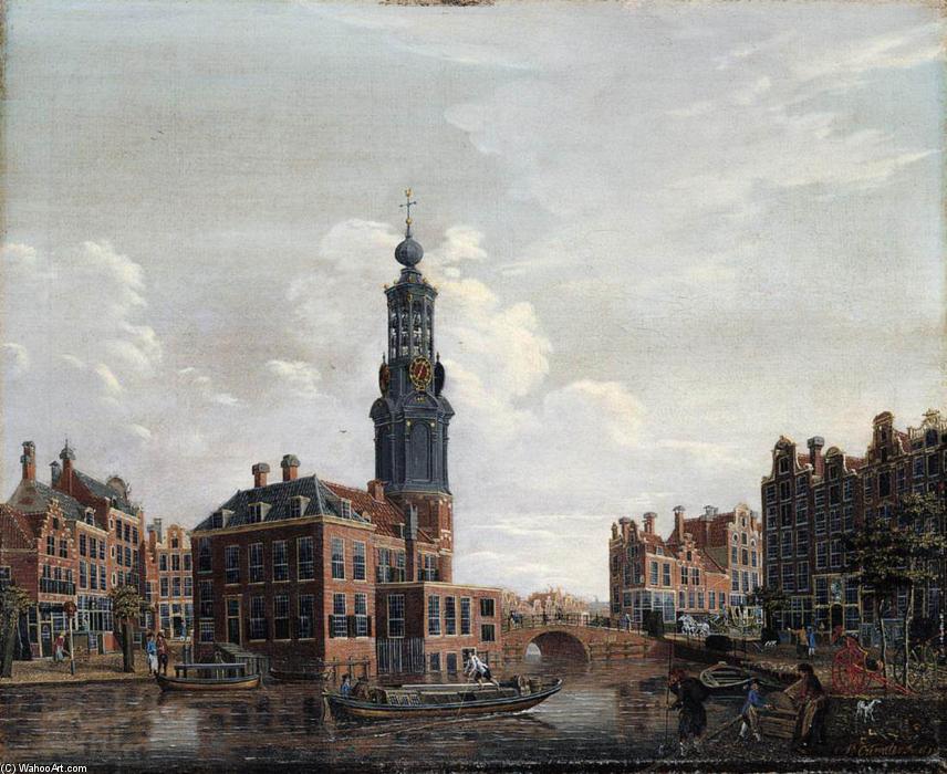 Wikioo.org - The Encyclopedia of Fine Arts - Painting, Artwork by Isaak Ouwater - View of the Singel with the Munttoren in Amsterdam
