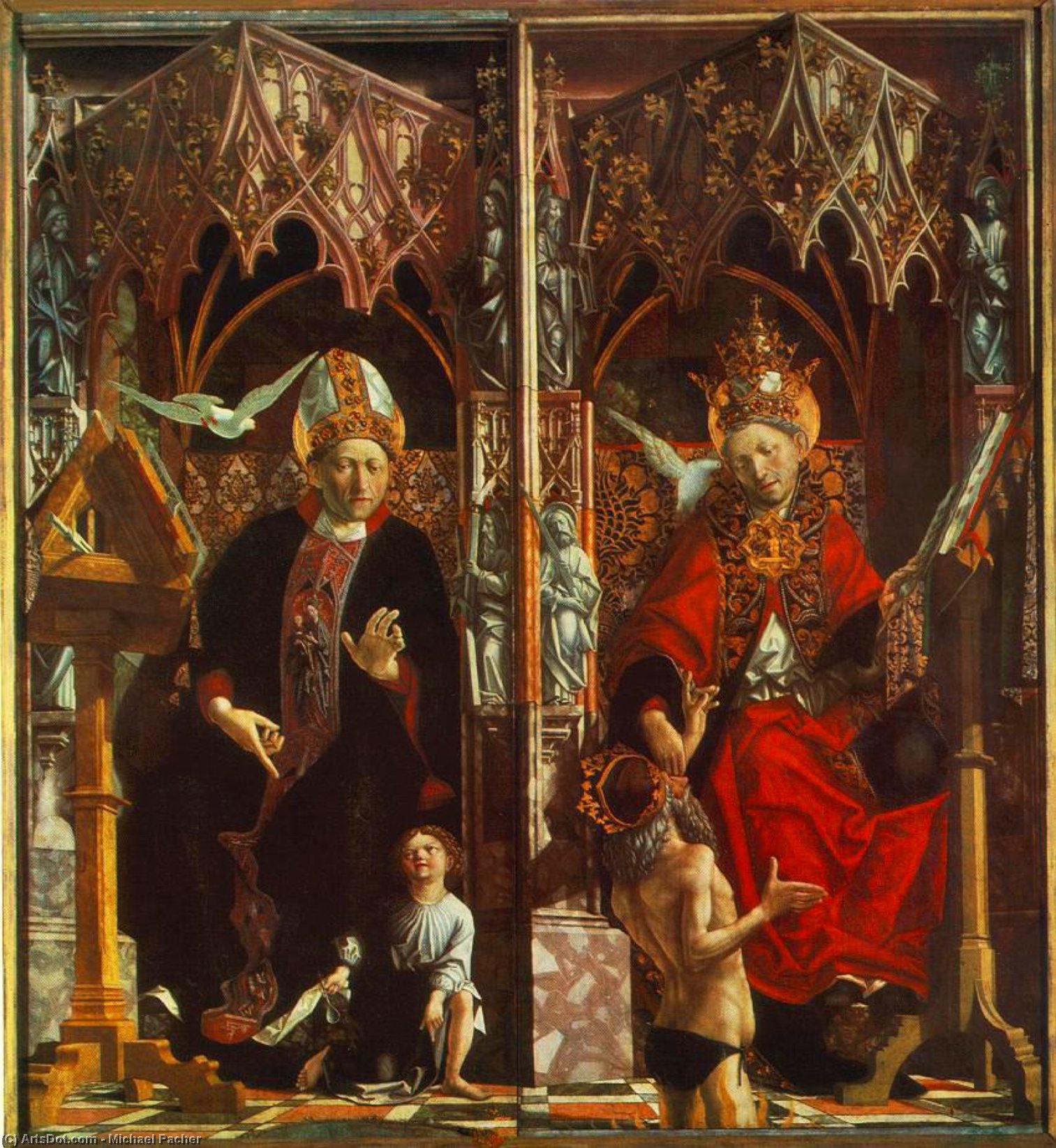 WikiOO.org - Encyclopedia of Fine Arts - Festés, Grafika Michael Pacher - Altarpiece of the Church Fathers: St Augustine and St Gregory