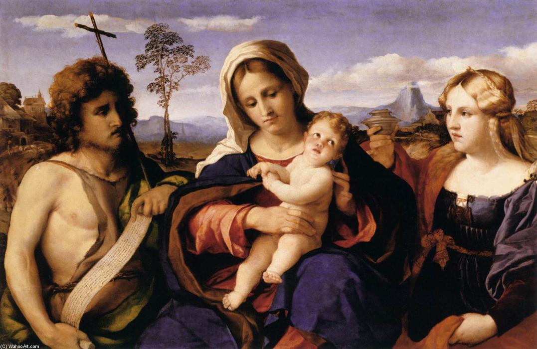 Wikioo.org - The Encyclopedia of Fine Arts - Painting, Artwork by Palma Vecchio - Virgin and Child with St John the Baptist and Mary Magdalene