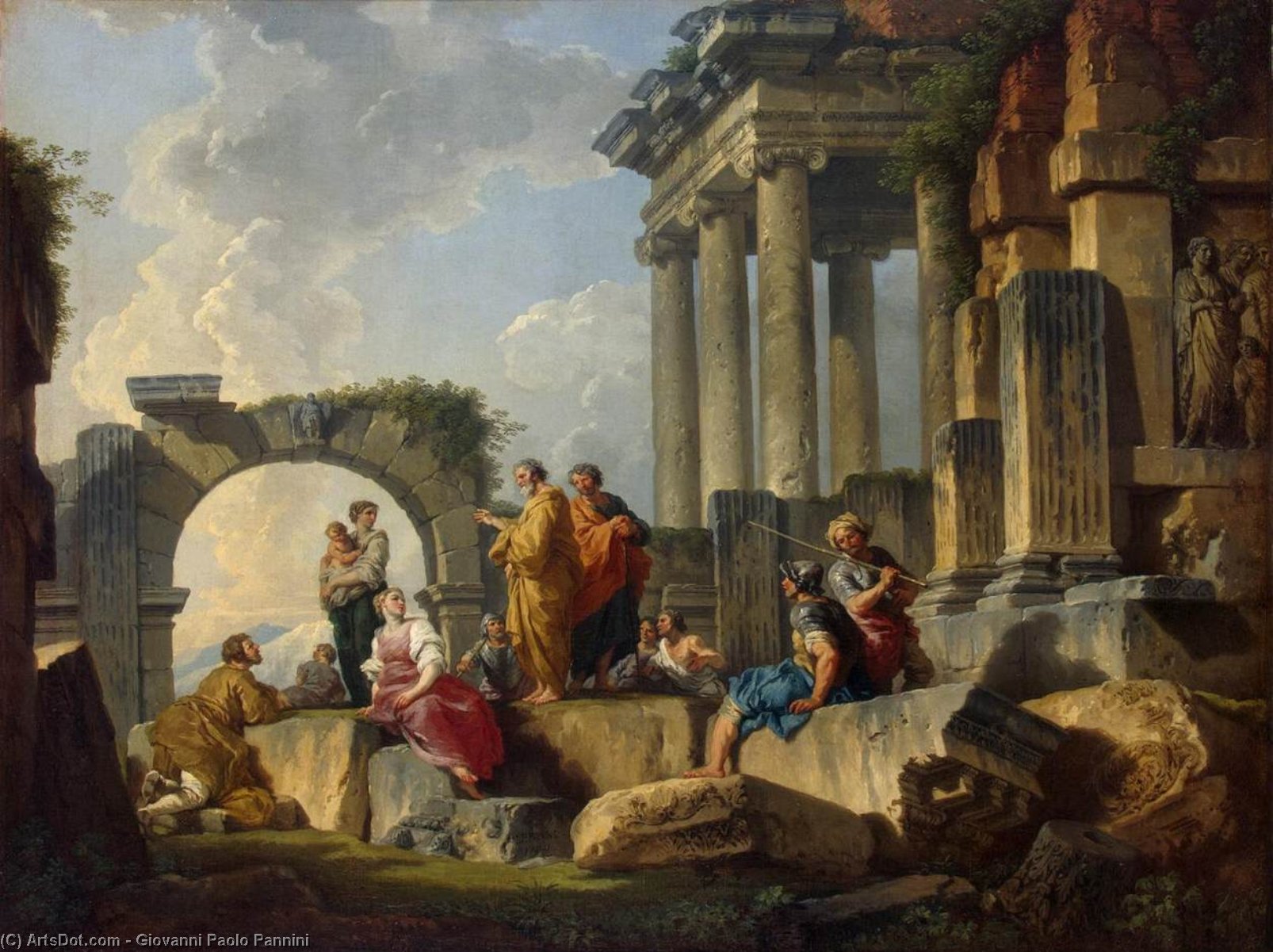 WikiOO.org - Encyclopedia of Fine Arts - Schilderen, Artwork Giovanni Paolo Pannini - Apostle Paul Preaching on the Ruins