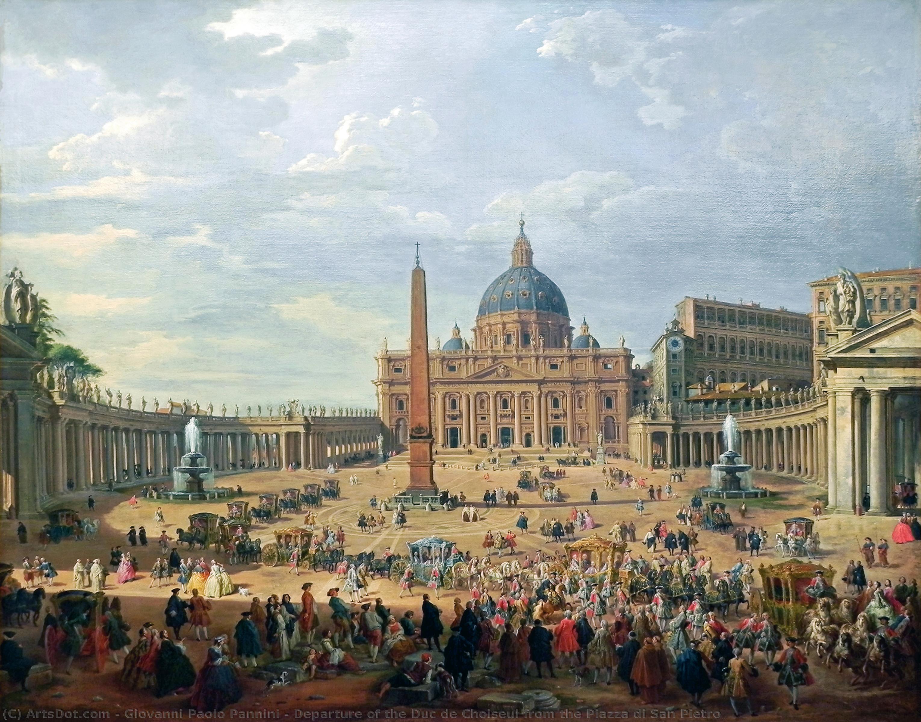Wikioo.org - The Encyclopedia of Fine Arts - Painting, Artwork by Giovanni Paolo Pannini - Departure of the Duc de Choiseul from the Piazza di San Pietro