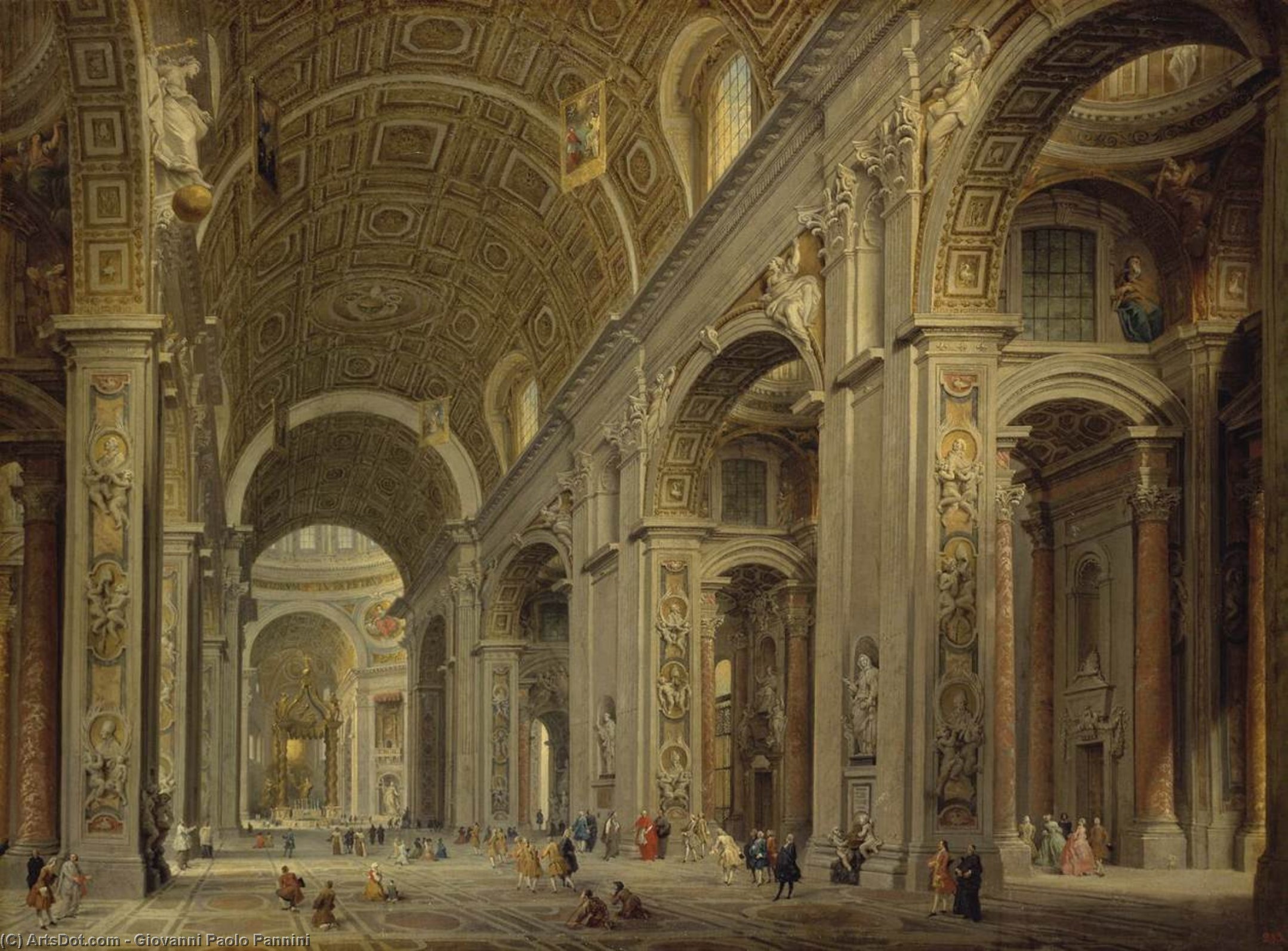 Wikioo.org – L'Enciclopedia delle Belle Arti - Pittura, Opere di Giovanni Paolo Pannini - Interno di Cattedrale di st Peter's a roma