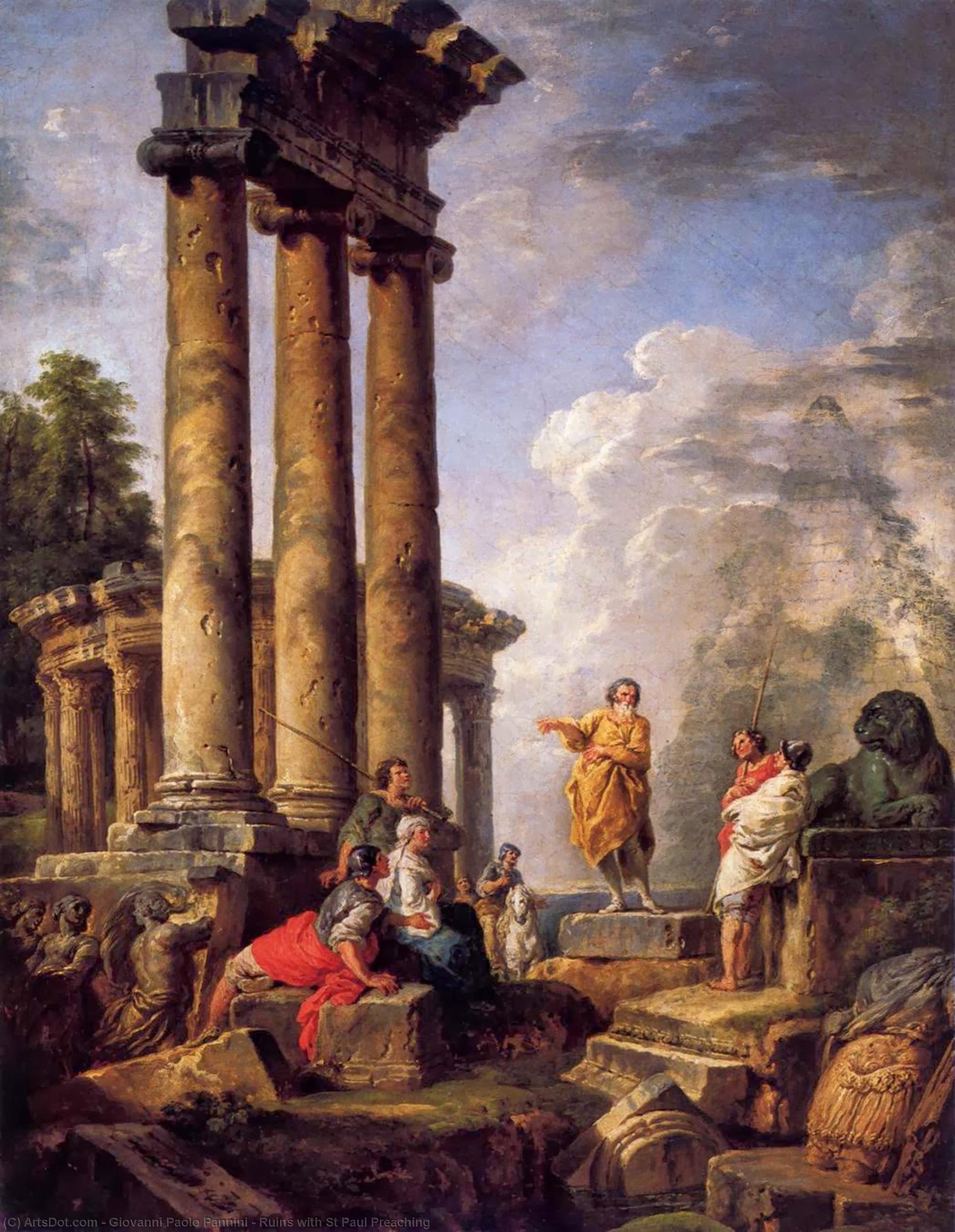 Wikioo.org - The Encyclopedia of Fine Arts - Painting, Artwork by Giovanni Paolo Pannini - Ruins with St Paul Preaching