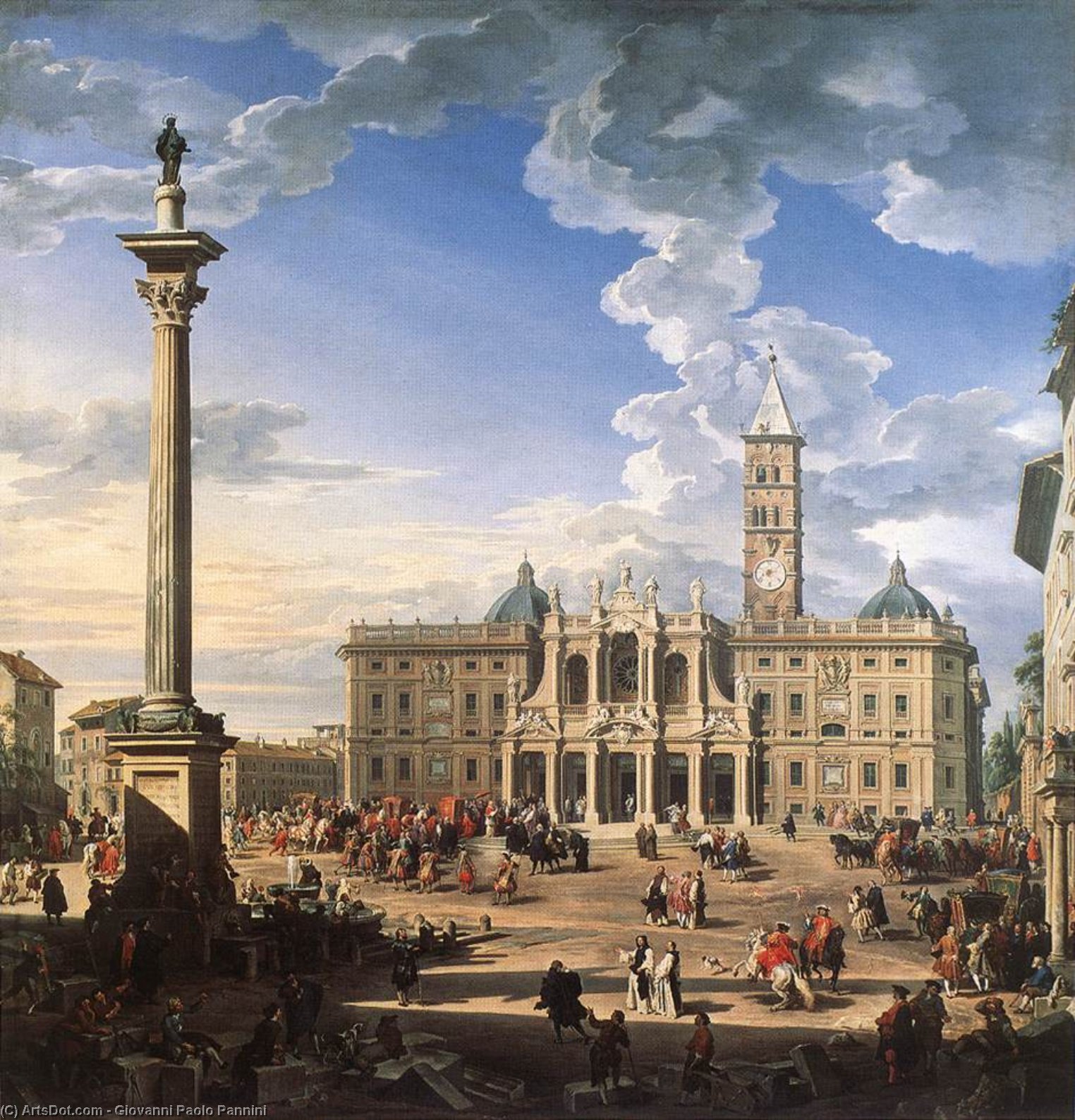 WikiOO.org - Enciclopédia das Belas Artes - Pintura, Arte por Giovanni Paolo Pannini - The Piazza and Church of Santa Maria Maggiore