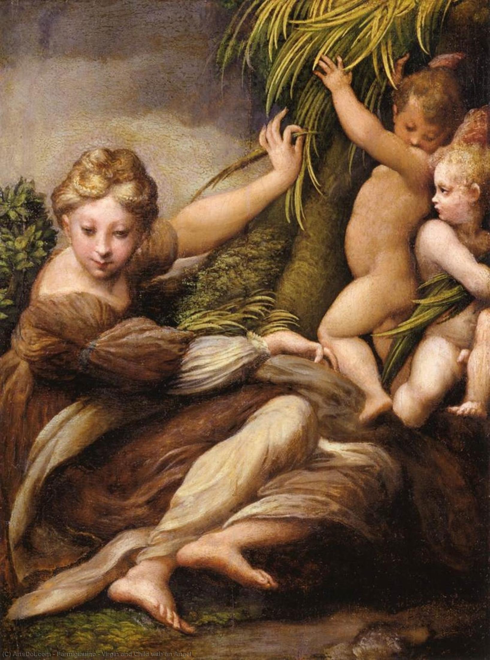 Wikioo.org – La Enciclopedia de las Bellas Artes - Pintura, Obras de arte de Parmigianino - virgen y el niño enestado  un  ángel