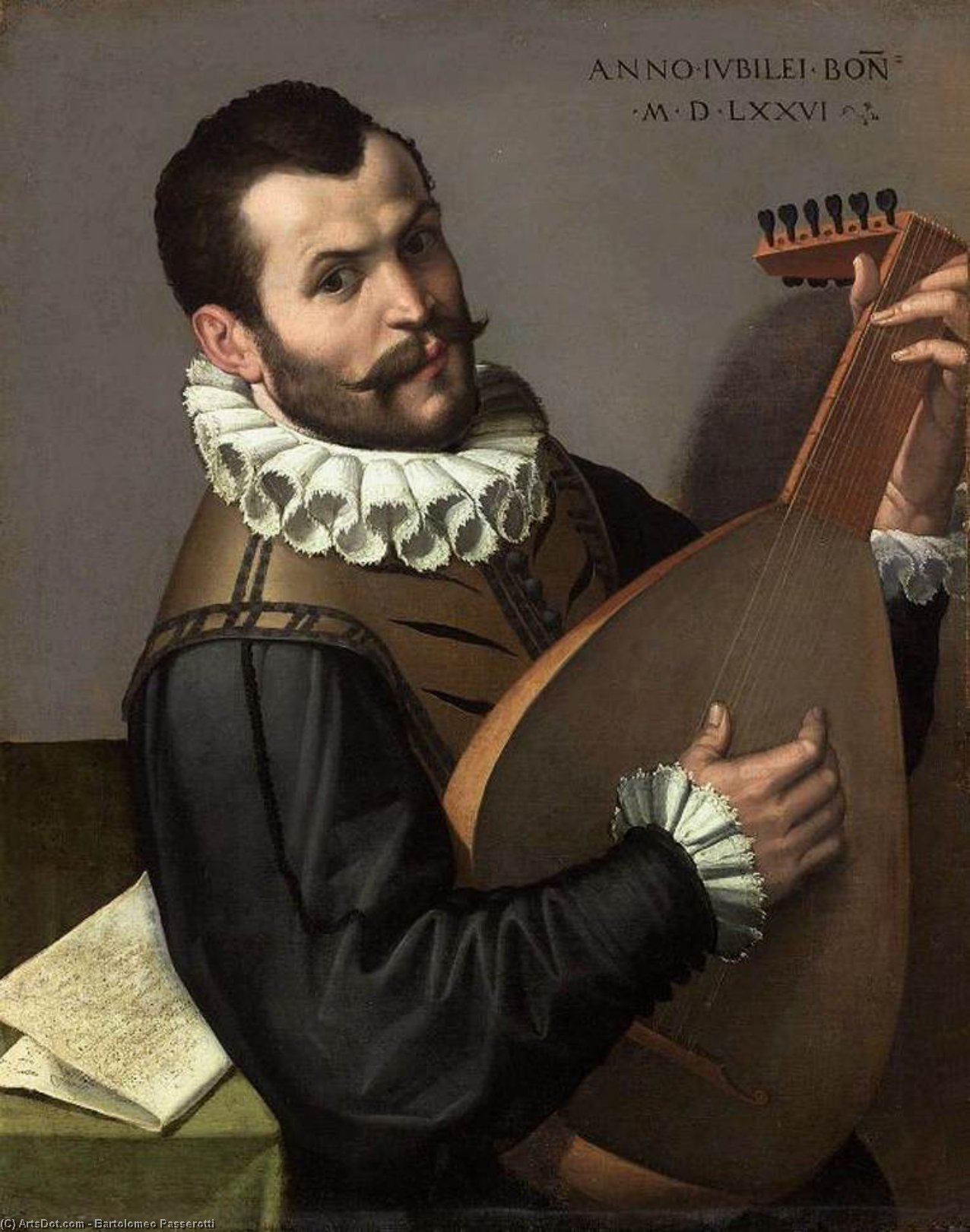 WikiOO.org - Encyclopedia of Fine Arts - Malba, Artwork Bartolomeo Passarotti - Portrait of a Man Playing a Lute