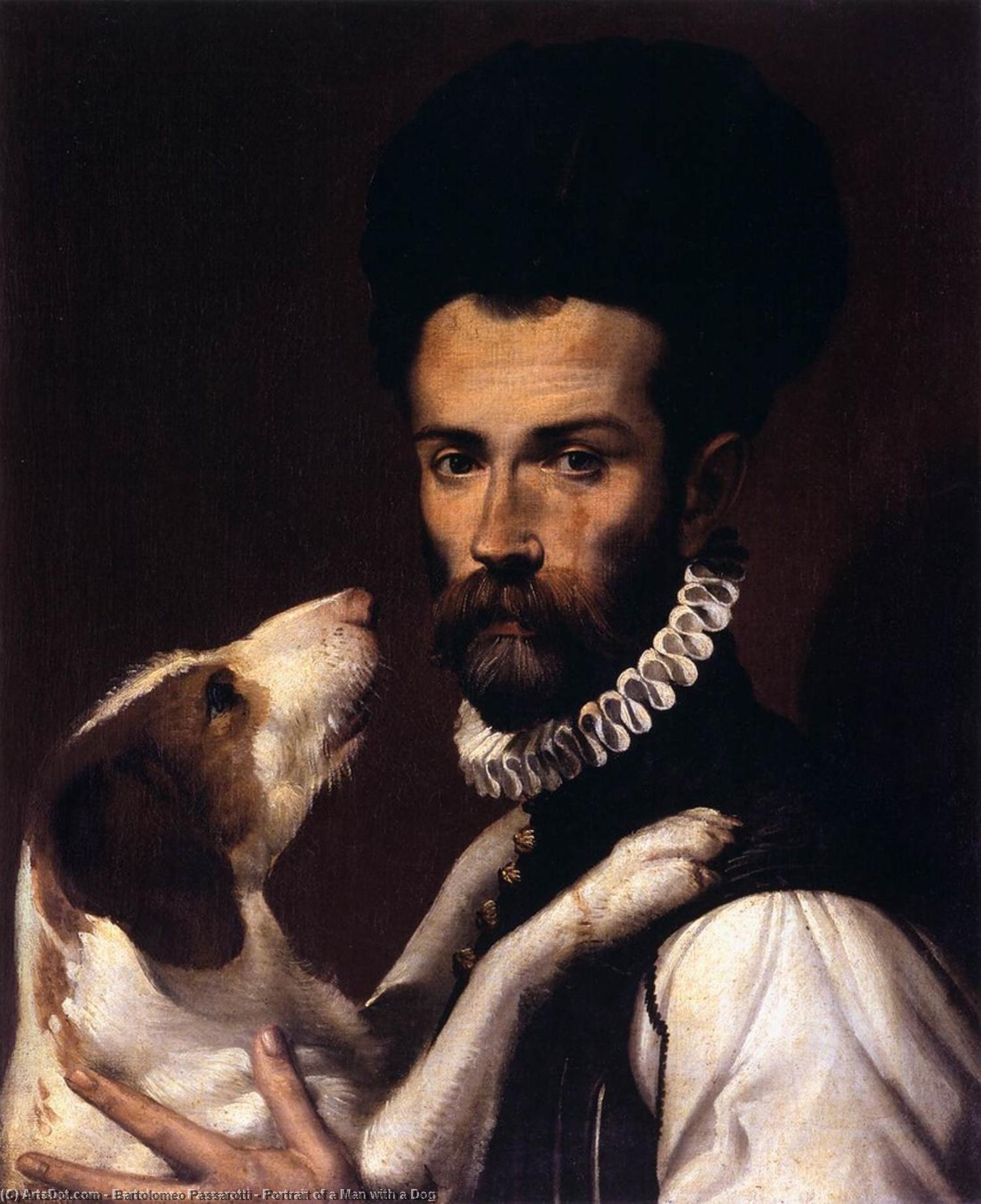 Wikioo.org - The Encyclopedia of Fine Arts - Painting, Artwork by Bartolomeo Passarotti - Portrait of a Man with a Dog