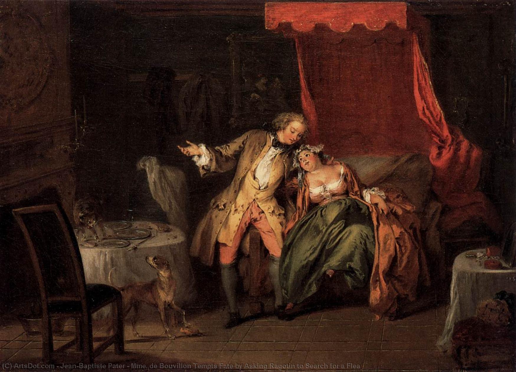 Wikioo.org - The Encyclopedia of Fine Arts - Painting, Artwork by Jean-Baptiste Pater - Mme. de Bouvillon Tempts Fate by Asking Ragotin to Search for a Flea
