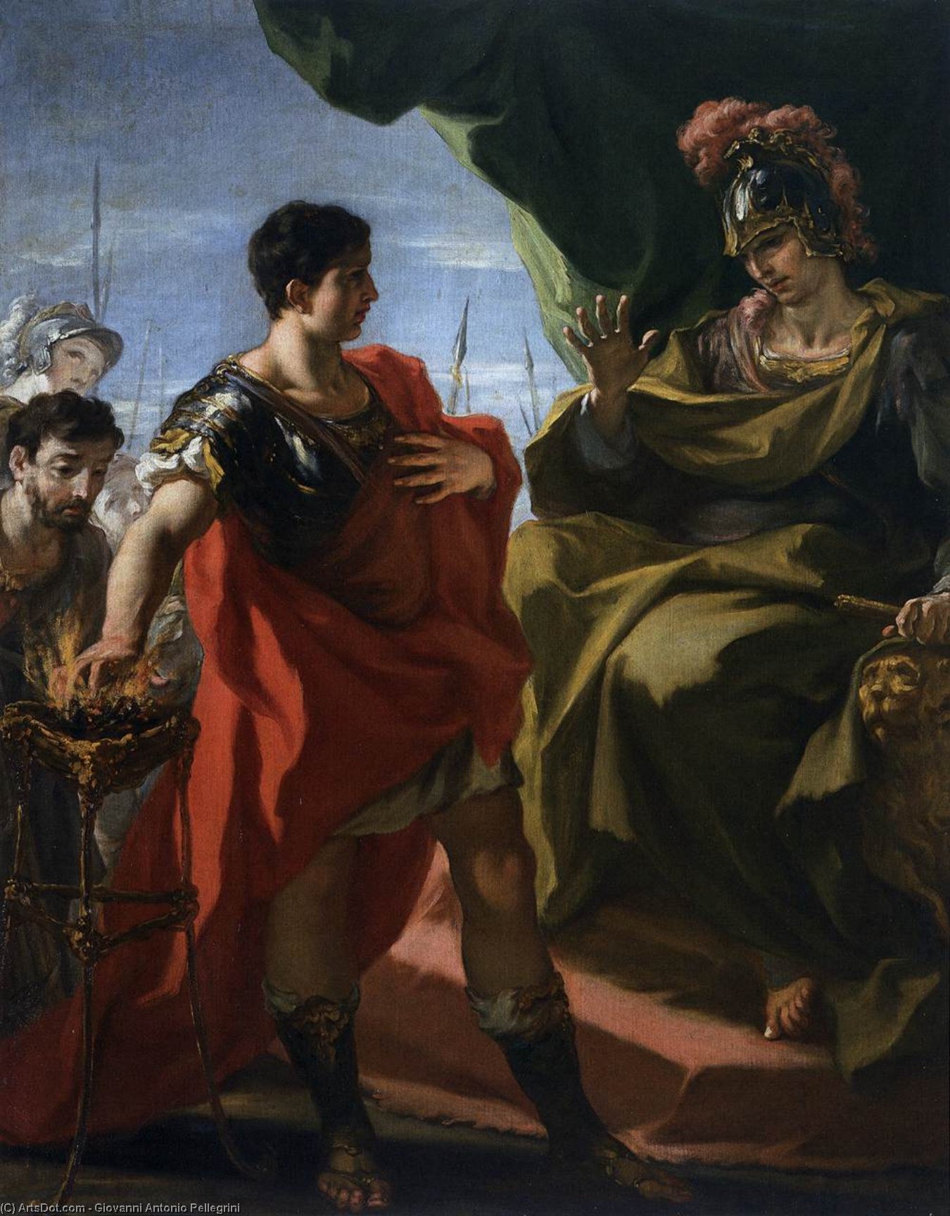 WikiOO.org - Encyclopedia of Fine Arts - Lukisan, Artwork Giovanni Antonio Pellegrini - Mucius Scaevola before Porsenna