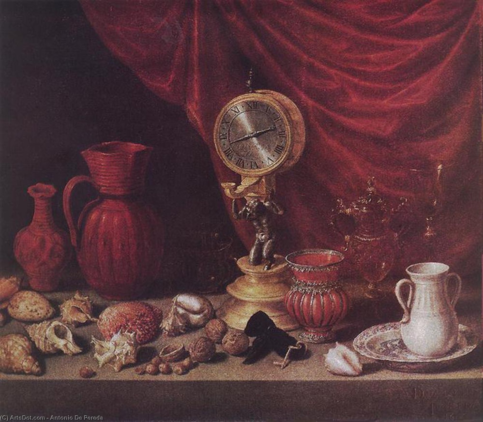 Wikioo.org - The Encyclopedia of Fine Arts - Painting, Artwork by Antonio De Pereda - Stiil-life with a Pendulum