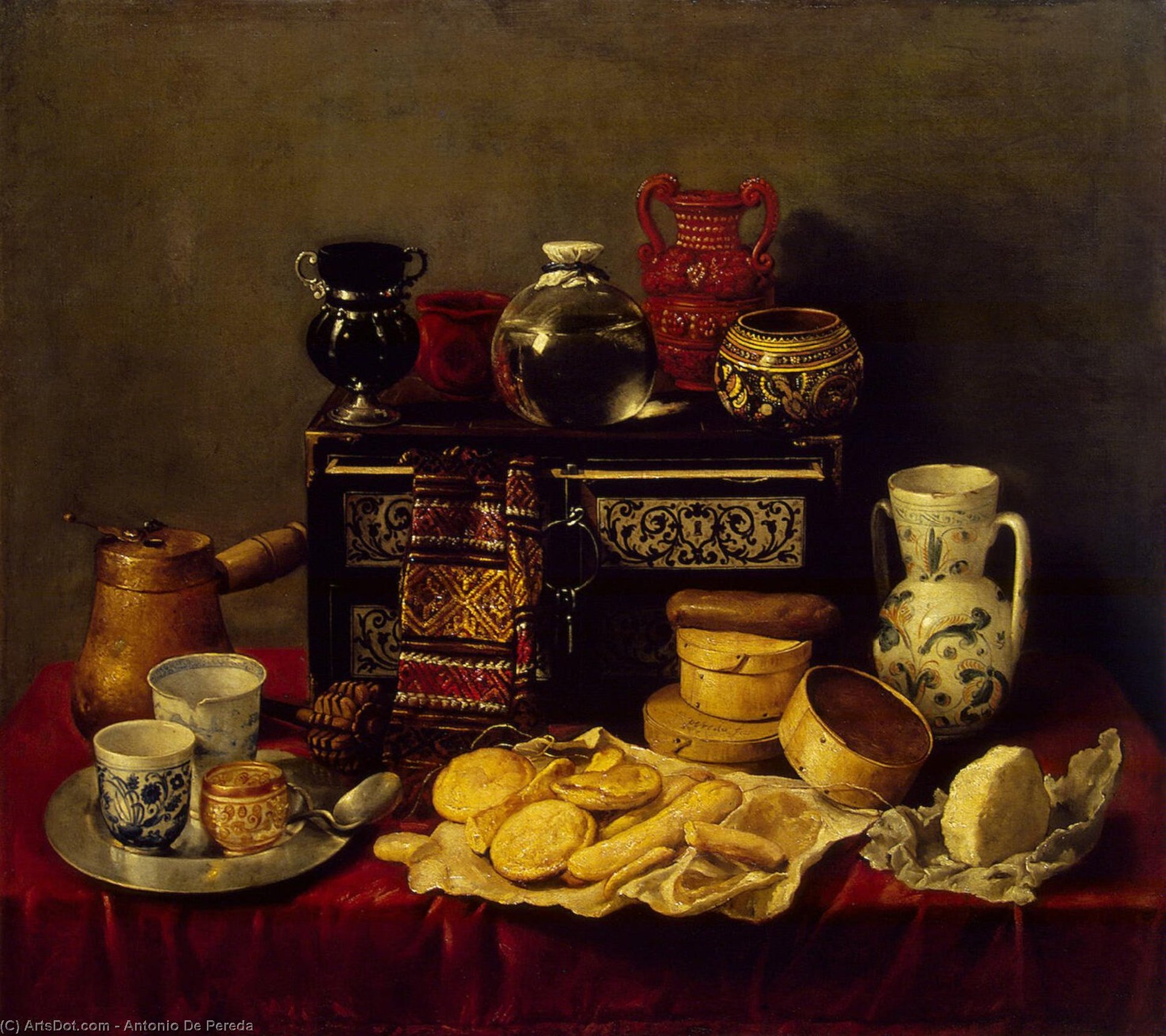 Wikioo.org - The Encyclopedia of Fine Arts - Painting, Artwork by Antonio De Pereda - Still-Life with an Ebony Chest