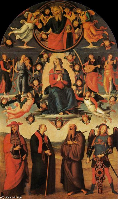 Wikioo.org – La Enciclopedia de las Bellas Artes - Pintura, Obras de arte de Vannucci Pietro (Le Perugin) - Asunción de la Virgen enestado las cuatro los santos