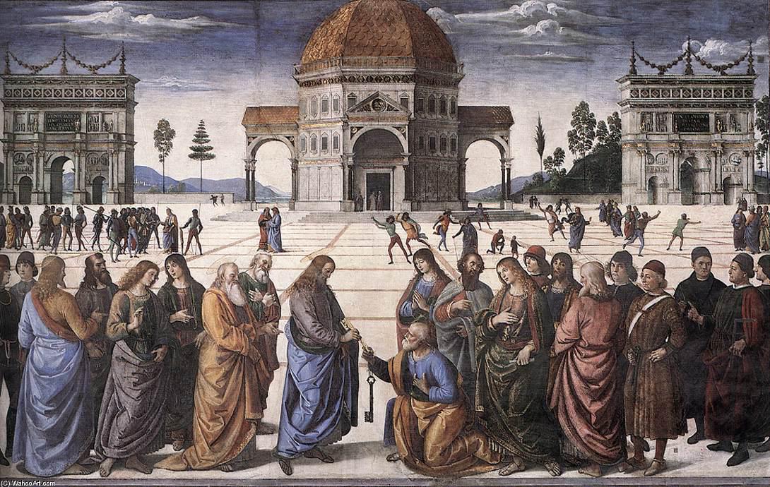 Wikioo.org - The Encyclopedia of Fine Arts - Painting, Artwork by Vannucci Pietro (Le Perugin) - Christ Handing the Keys to St Peter