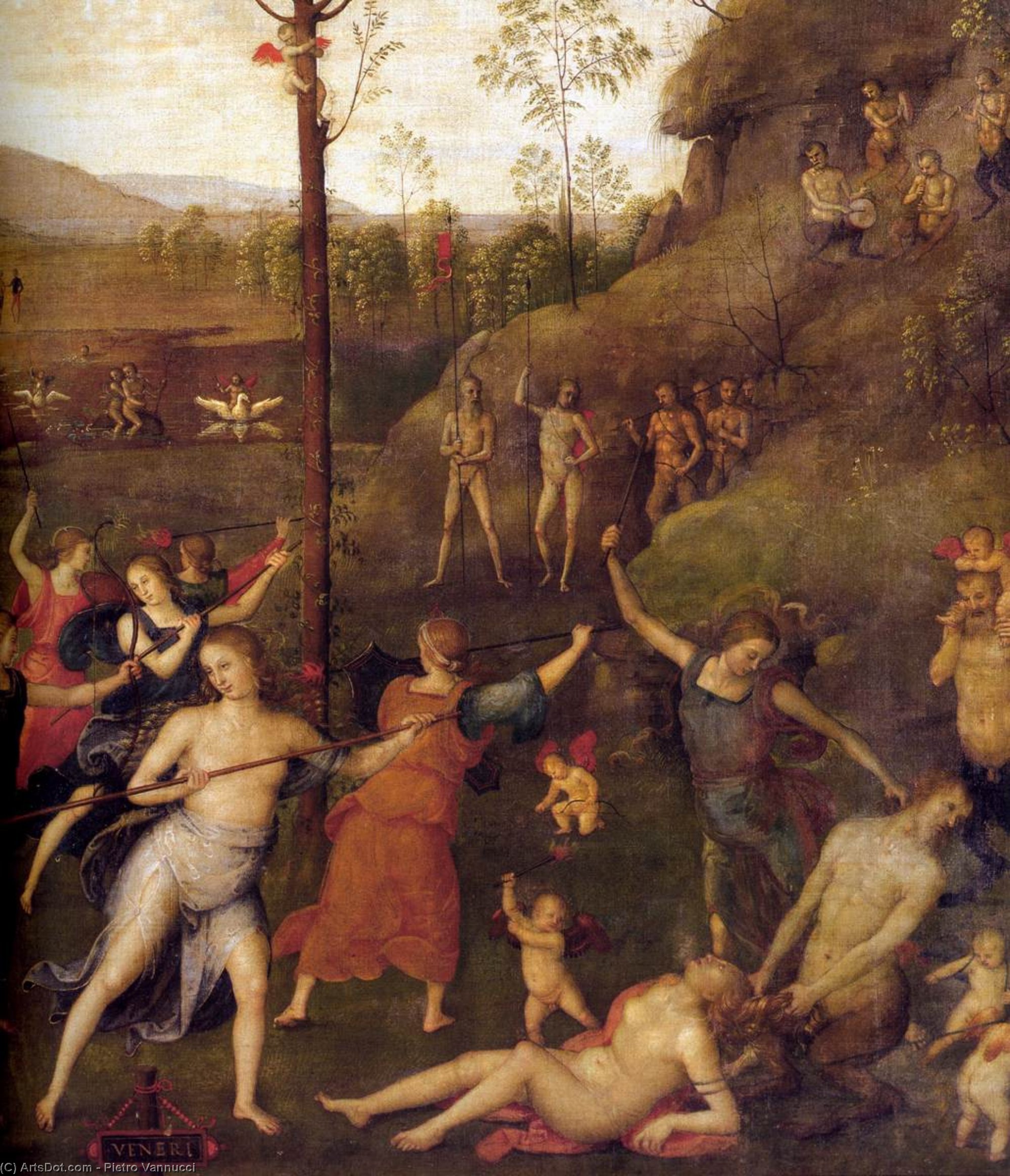 Wikioo.org - Bách khoa toàn thư về mỹ thuật - Vẽ tranh, Tác phẩm nghệ thuật Vannucci Pietro (Le Perugin) - Combat of Love and Chastity (detail)