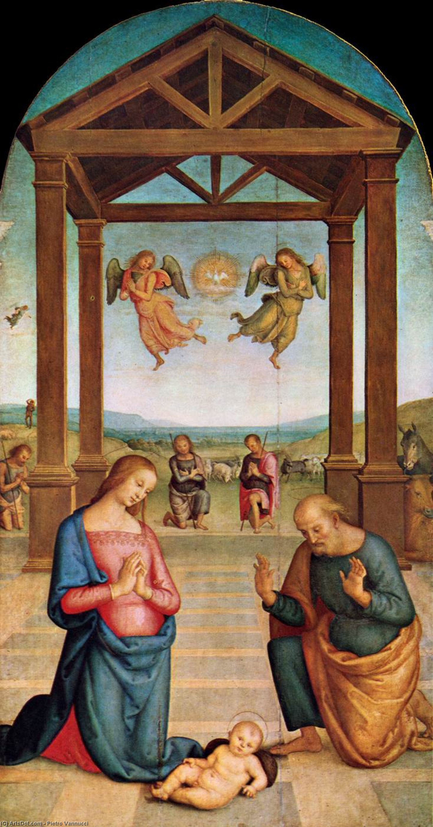 Wikioo.org - Bách khoa toàn thư về mỹ thuật - Vẽ tranh, Tác phẩm nghệ thuật Vannucci Pietro (Le Perugin) - Nativity (Il Presepio)