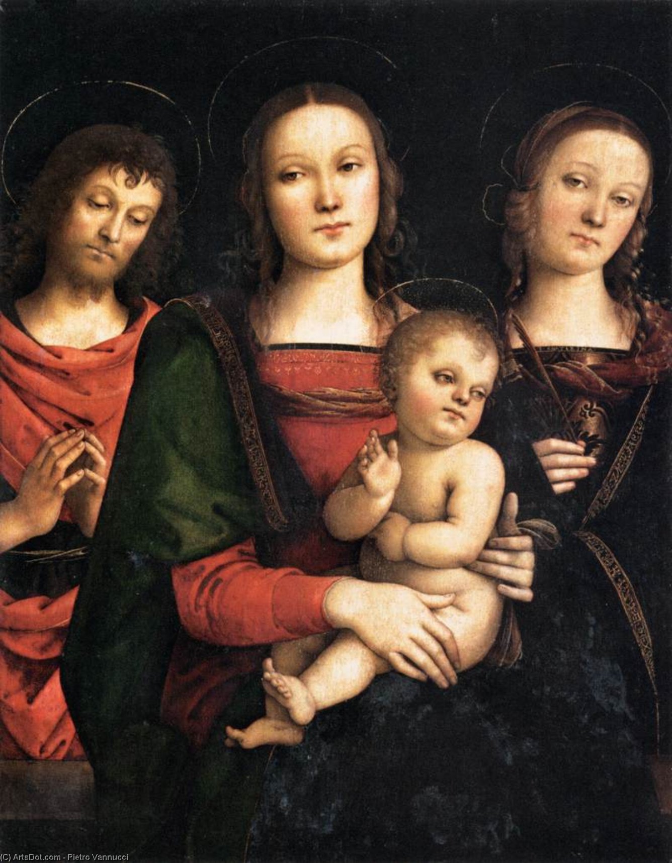 Wikioo.org - The Encyclopedia of Fine Arts - Painting, Artwork by Vannucci Pietro (Le Perugin) - Virgin and Child between Sts John the Baptist and Catherine