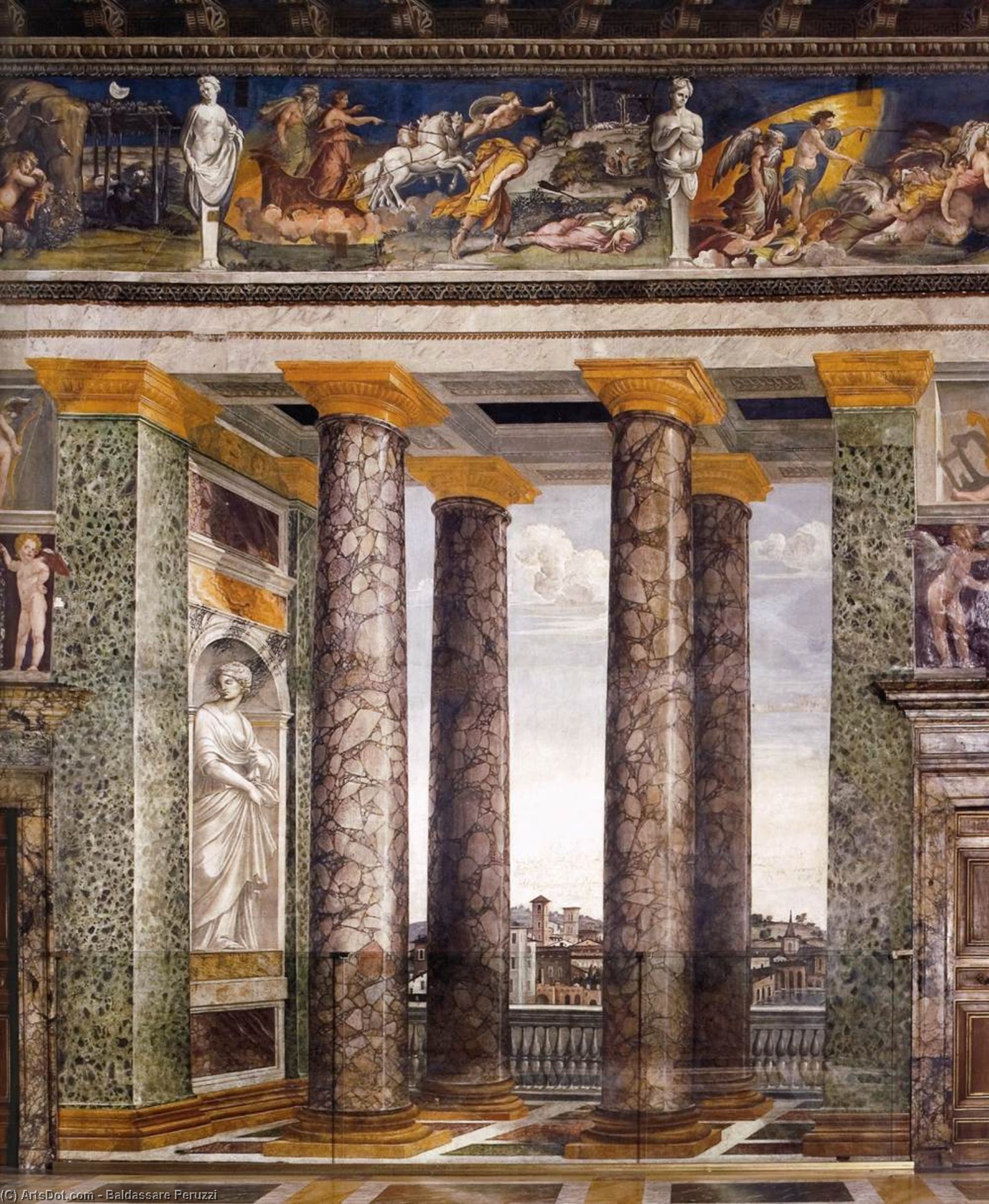Wikioo.org - The Encyclopedia of Fine Arts - Painting, Artwork by Baldassare Peruzzi - Decoration of the Sala delle Prospettive