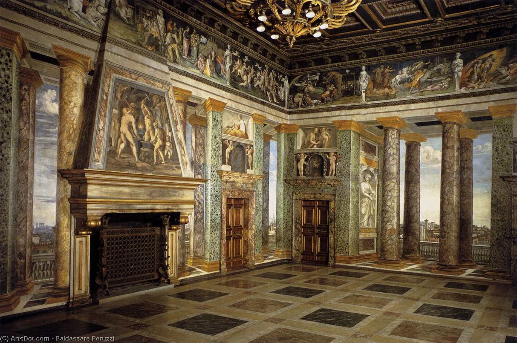 Wikioo.org - สารานุกรมวิจิตรศิลป์ - จิตรกรรม Baldassare Peruzzi - Perspective view of the Sala delle Prospettive