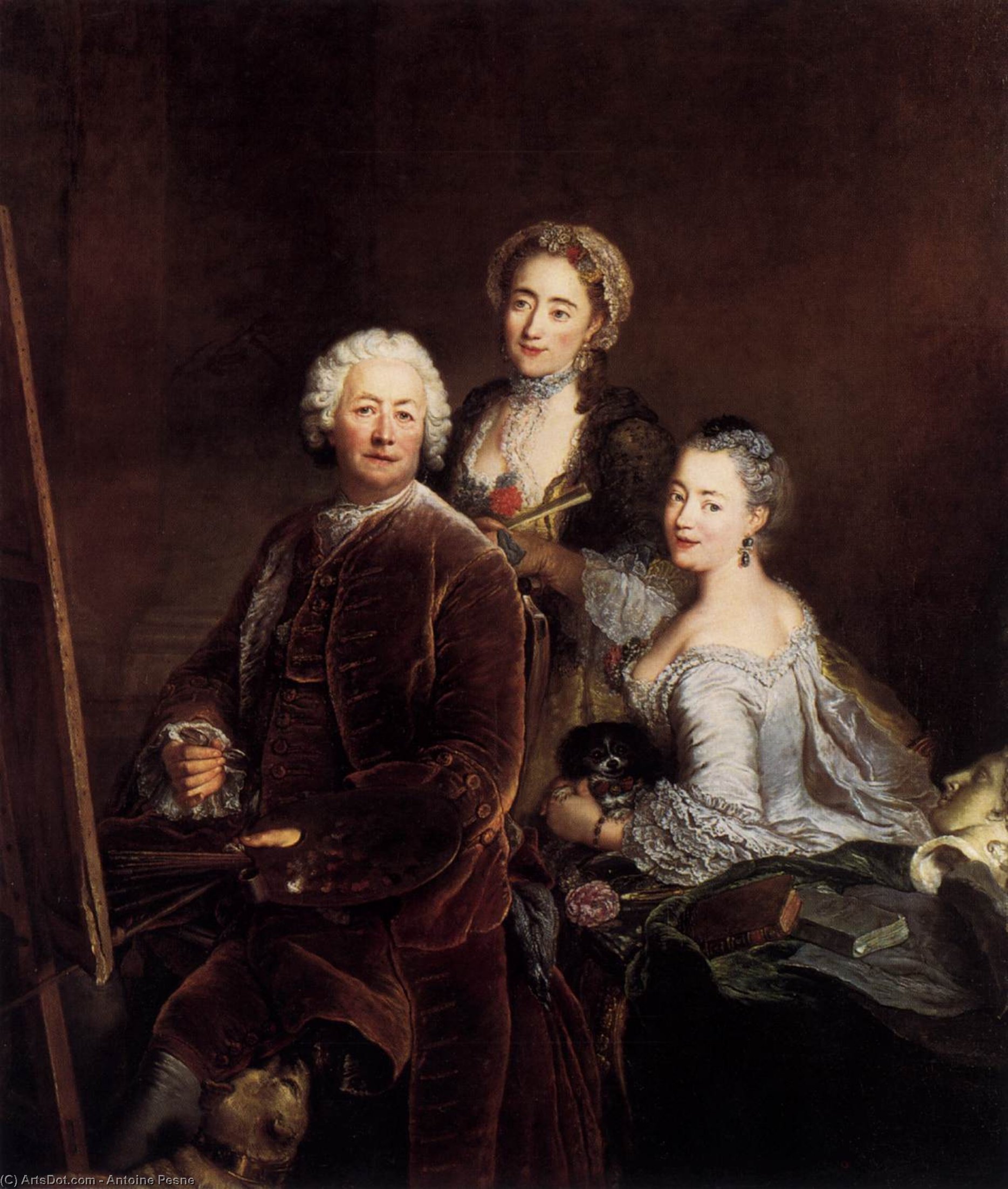 WikiOO.org - Encyclopedia of Fine Arts - Maľba, Artwork Antoine Pesne - Self-Portrait with Daughters