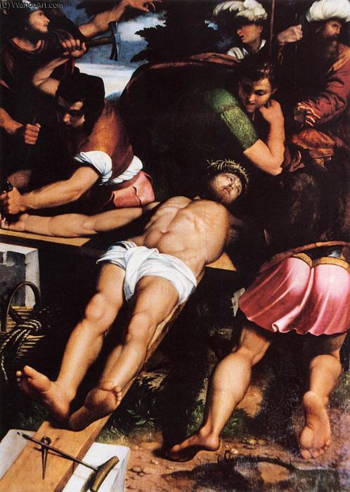 Wikioo.org - The Encyclopedia of Fine Arts - Painting, Artwork by Callisto Piazza Da Lodi - Nailing of Christ to the Cross