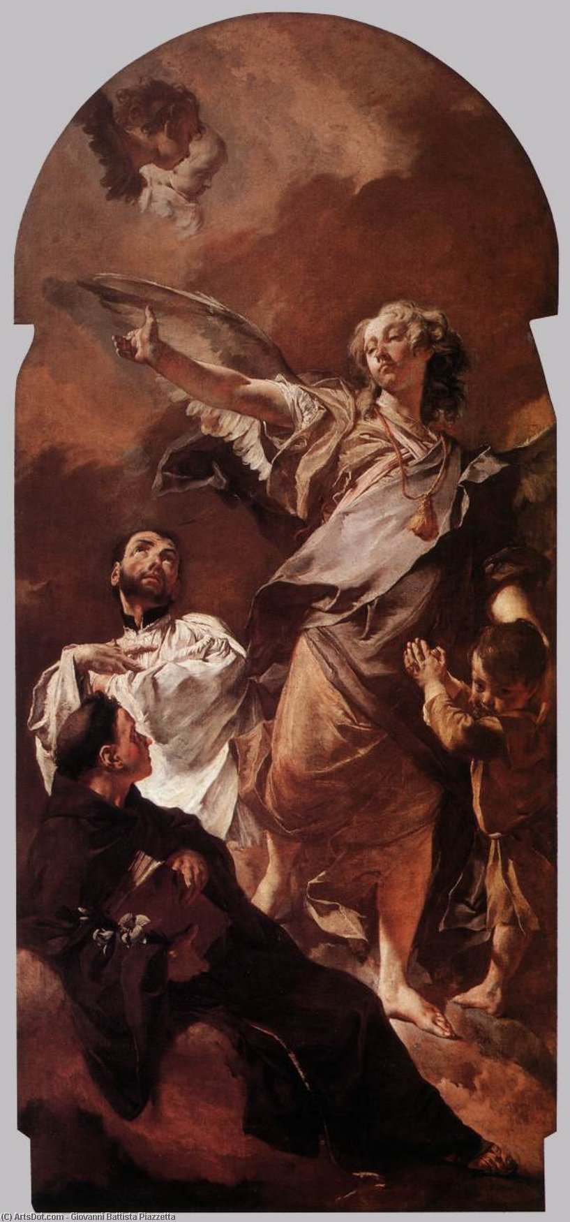 Wikioo.org - The Encyclopedia of Fine Arts - Painting, Artwork by Giovanni Battista Piazzetta - The Guardian Angel with Sts Anthony of Padua and Gaetano Thiene