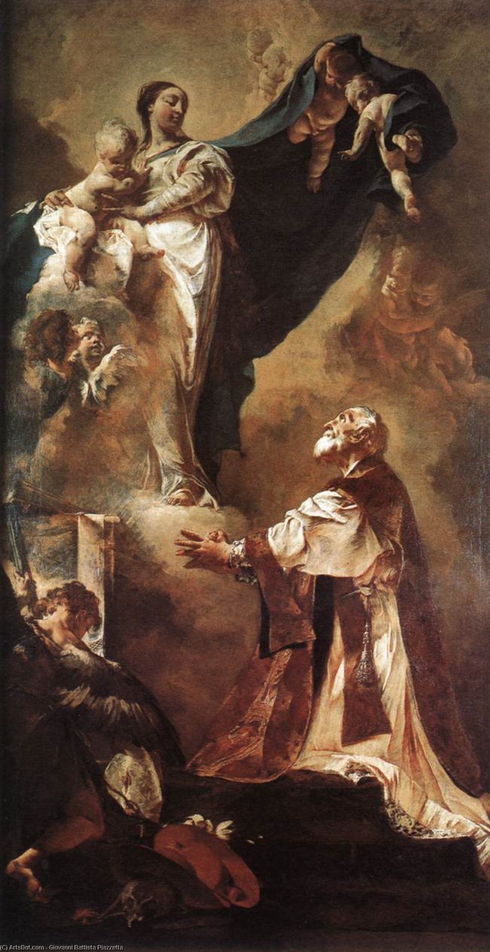 Wikioo.org - The Encyclopedia of Fine Arts - Painting, Artwork by Giovanni Battista Piazzetta - The Virgin Appearing to St Philip Neri