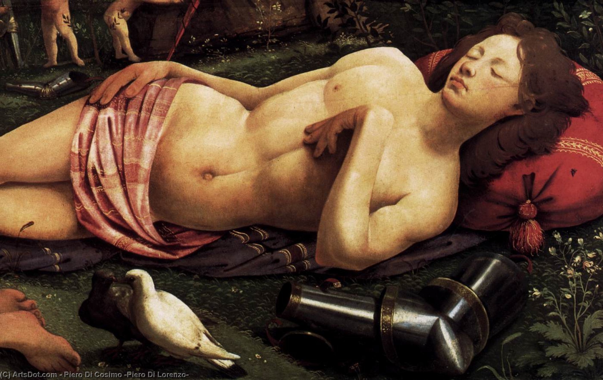 Wikioo.org – La Enciclopedia de las Bellas Artes - Pintura, Obras de arte de Piero Di Cosimo (Piero Di Lorenzo) - Venus Marte  asícomo  Cupido  Detalle