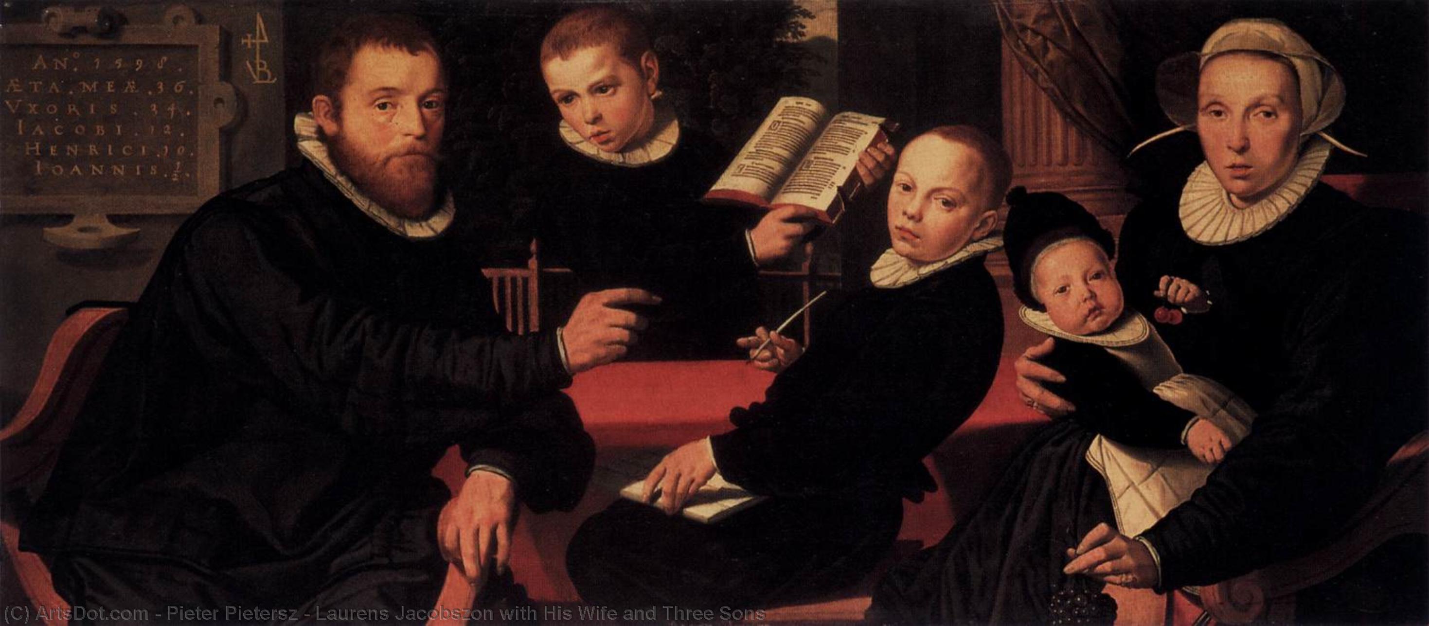 Wikioo.org - The Encyclopedia of Fine Arts - Painting, Artwork by Pieter Pietersz - Laurens Jacobszon with His Wife and Three Sons