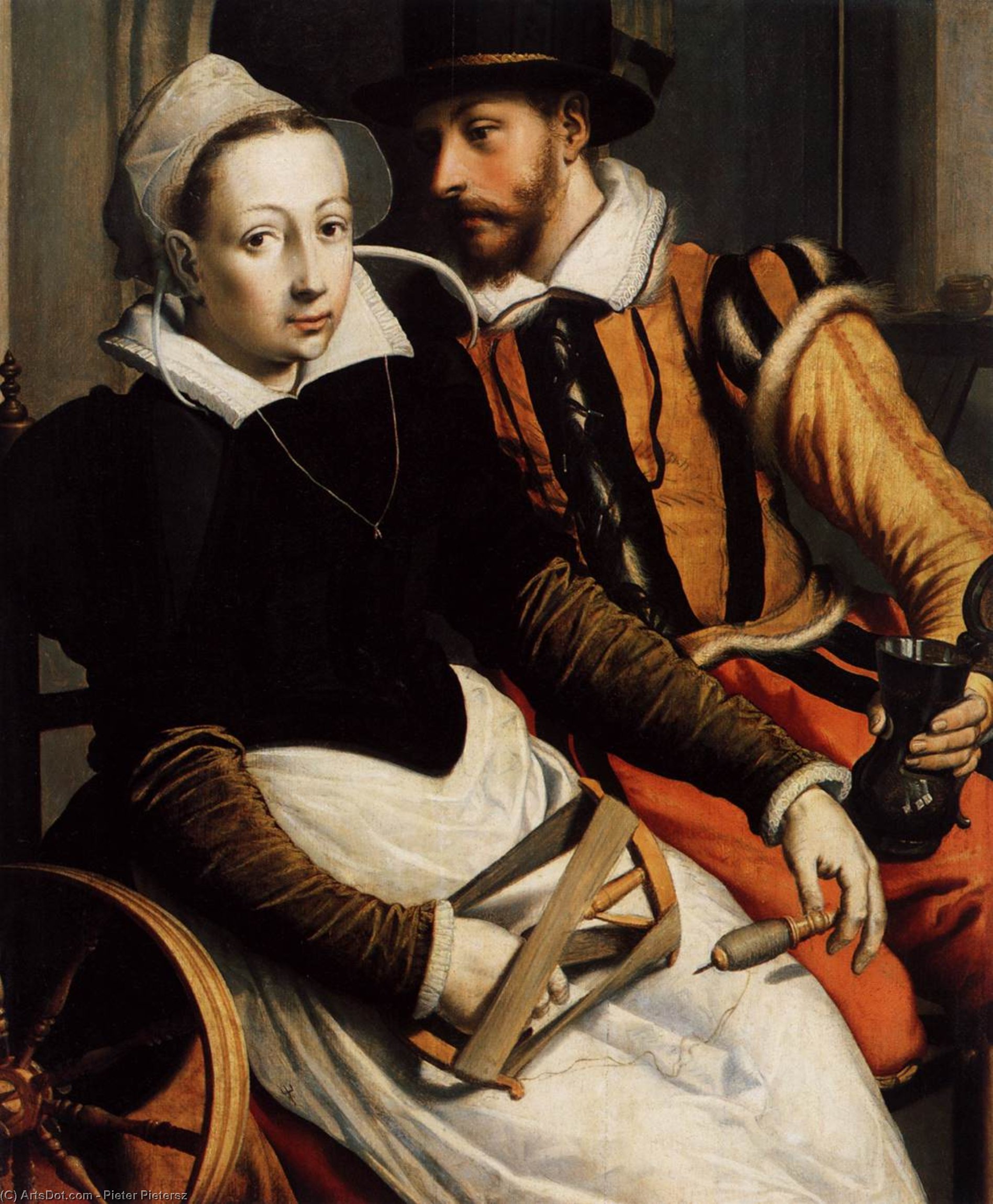 WikiOO.org - אנציקלופדיה לאמנויות יפות - ציור, יצירות אמנות Pieter Pietersz - Man and Woman by the Spinning Wheel