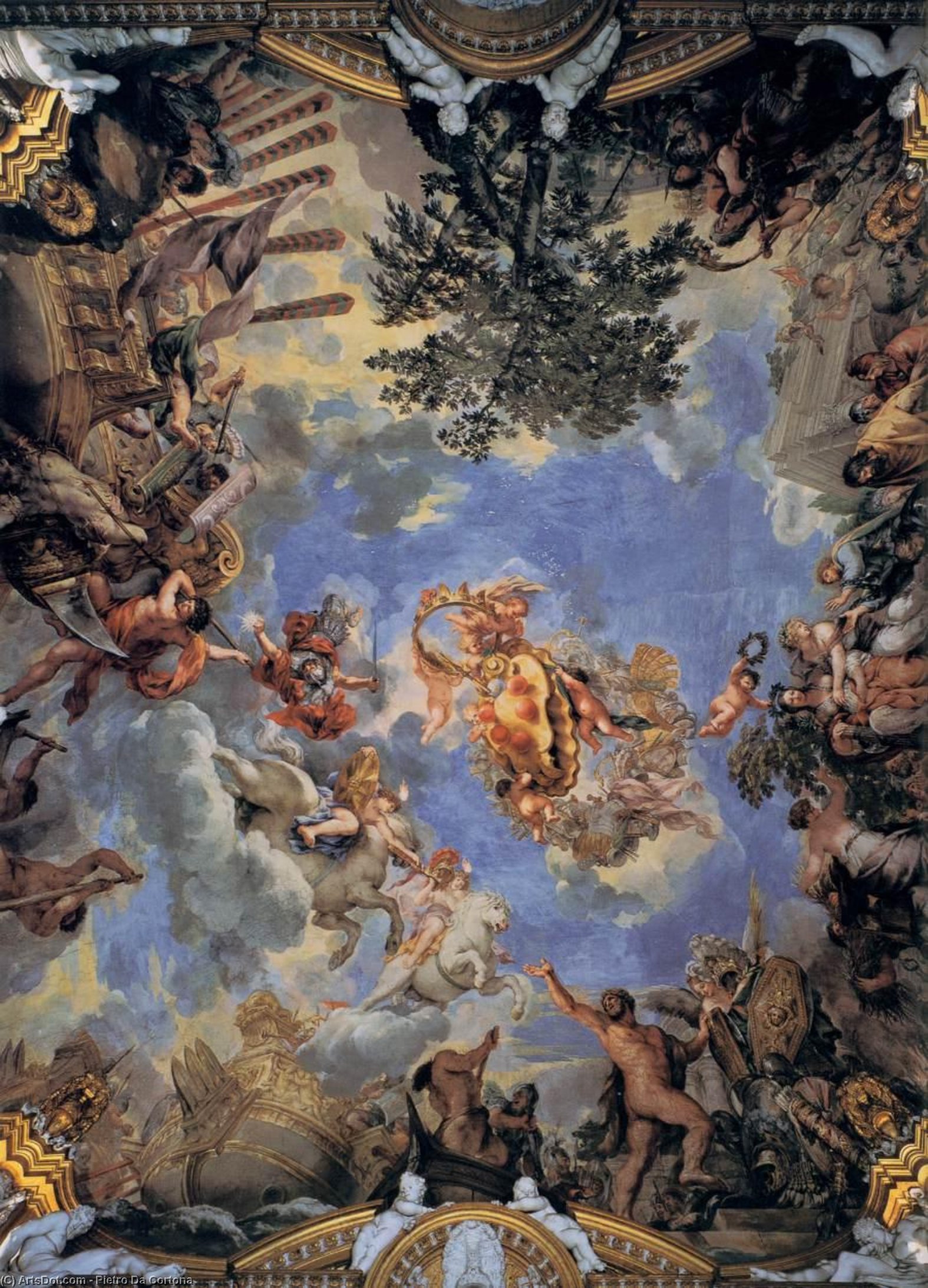 Wikioo.org - The Encyclopedia of Fine Arts - Painting, Artwork by Pietro Da Cortona - Ceiling fresco with Medici coat-of-arms