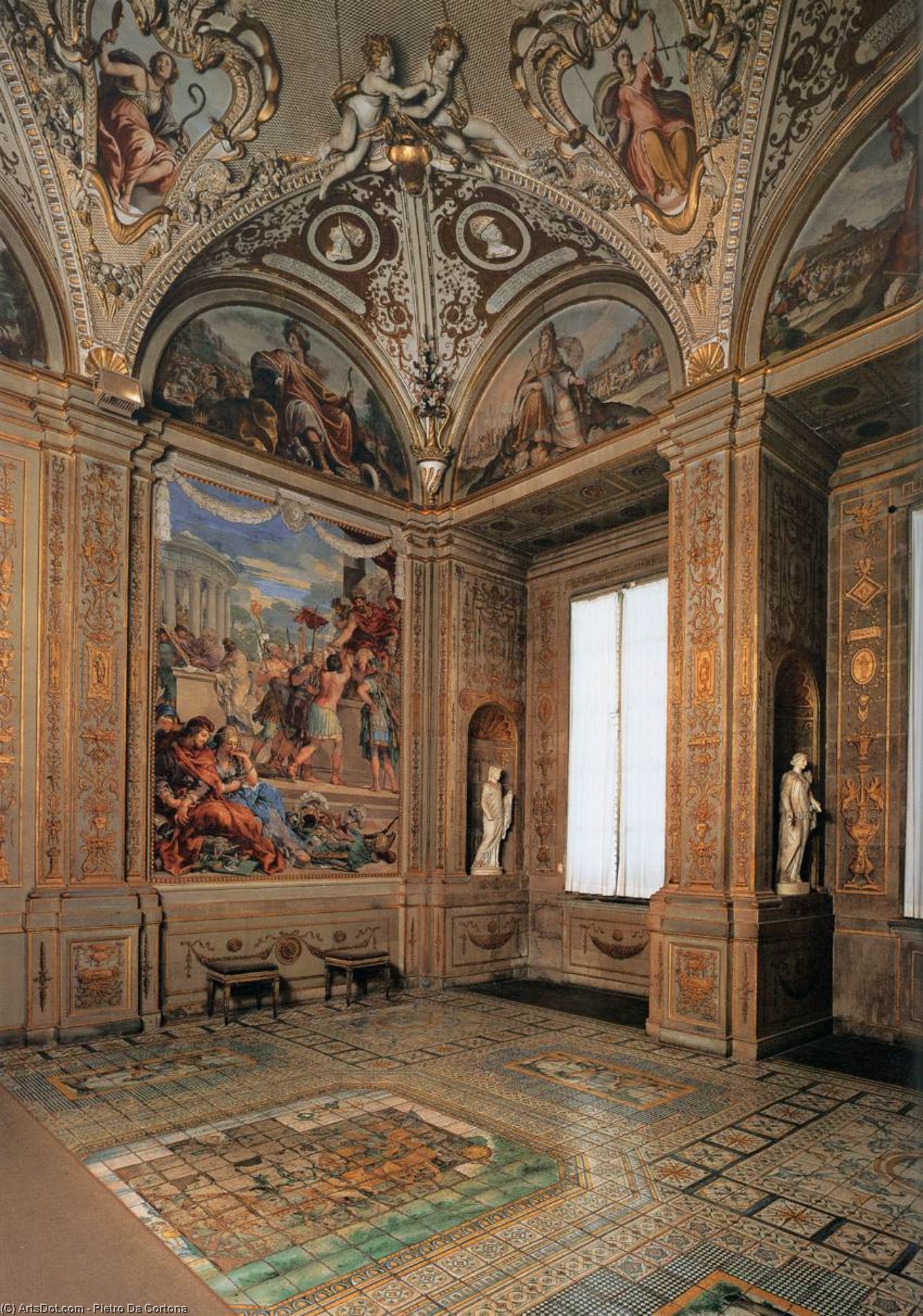 Wikioo.org - Encyklopedia Sztuk Pięknych - Malarstwo, Grafika Pietro Da Cortona - View of the Sala della Stufa