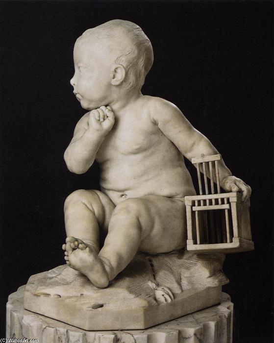 Wikioo.org – La Enciclopedia de las Bellas Artes - Pintura, Obras de arte de Jean Baptiste Pigalle - Niño con jaula
