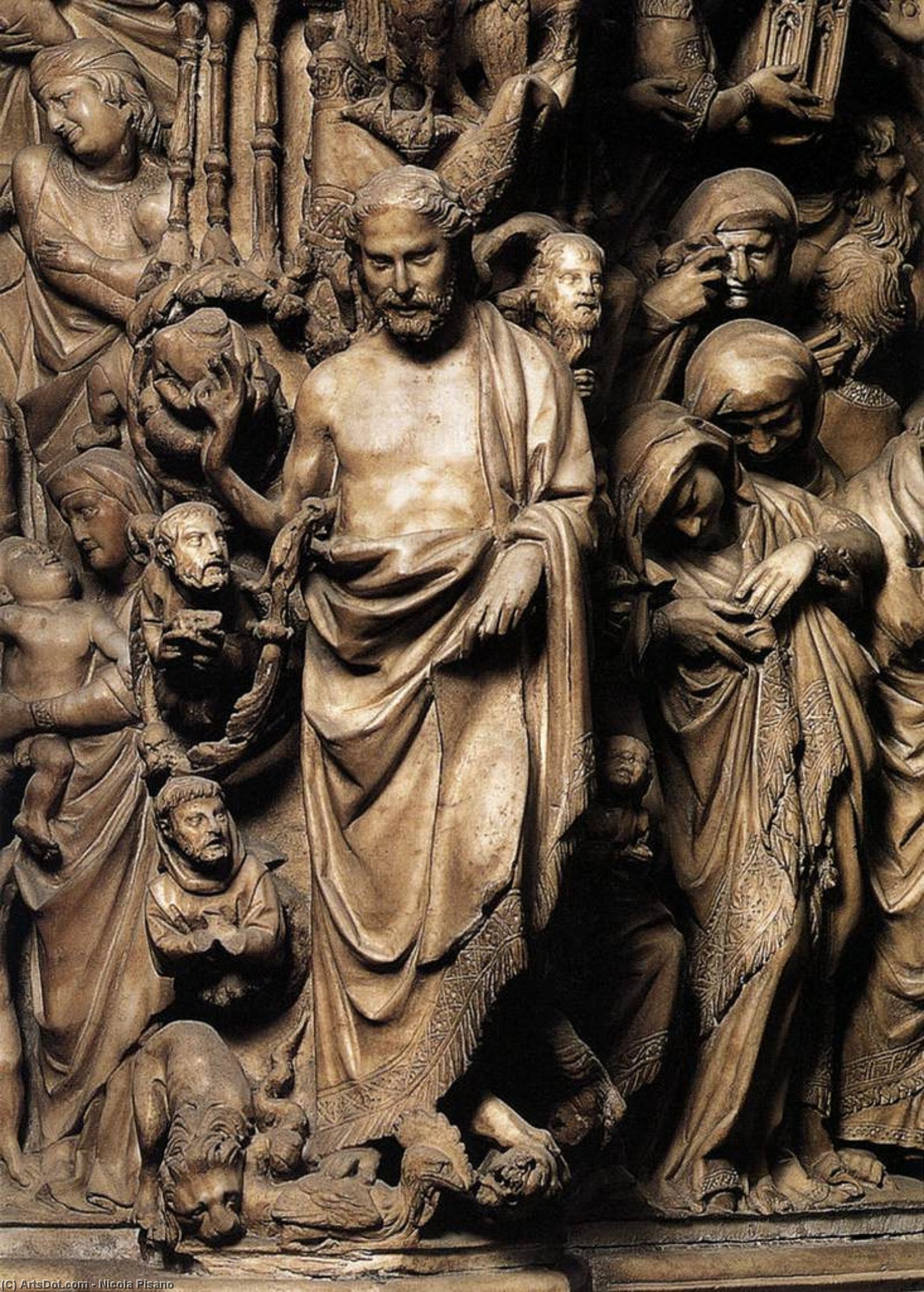Wikioo.org – La Enciclopedia de las Bellas Artes - Pintura, Obras de arte de Nicola Pisano - apocalíptico Cristo  alivio  de  el  Púlpito  Detalle