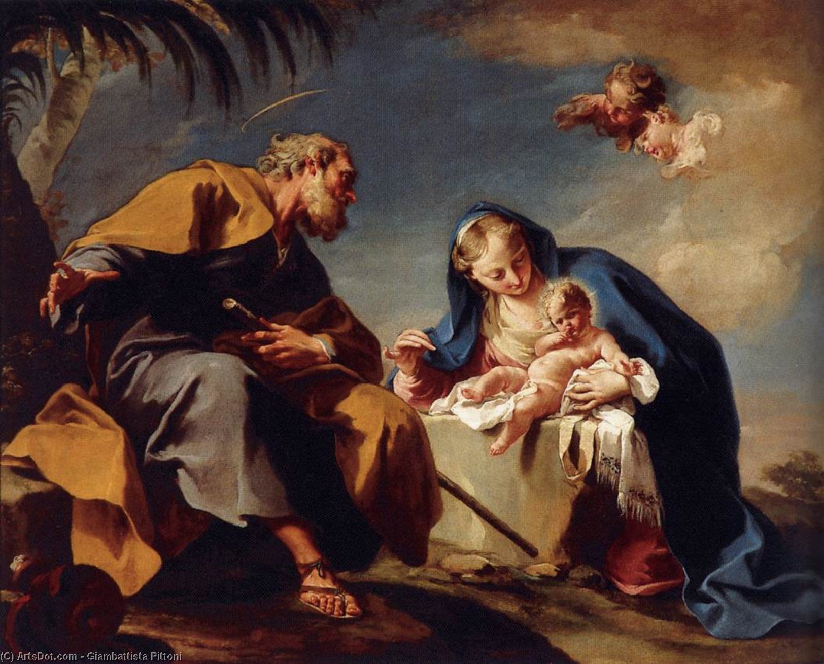 Wikioo.org - The Encyclopedia of Fine Arts - Painting, Artwork by Giambattista Pittoni - The Rest on the Flight into Egypt