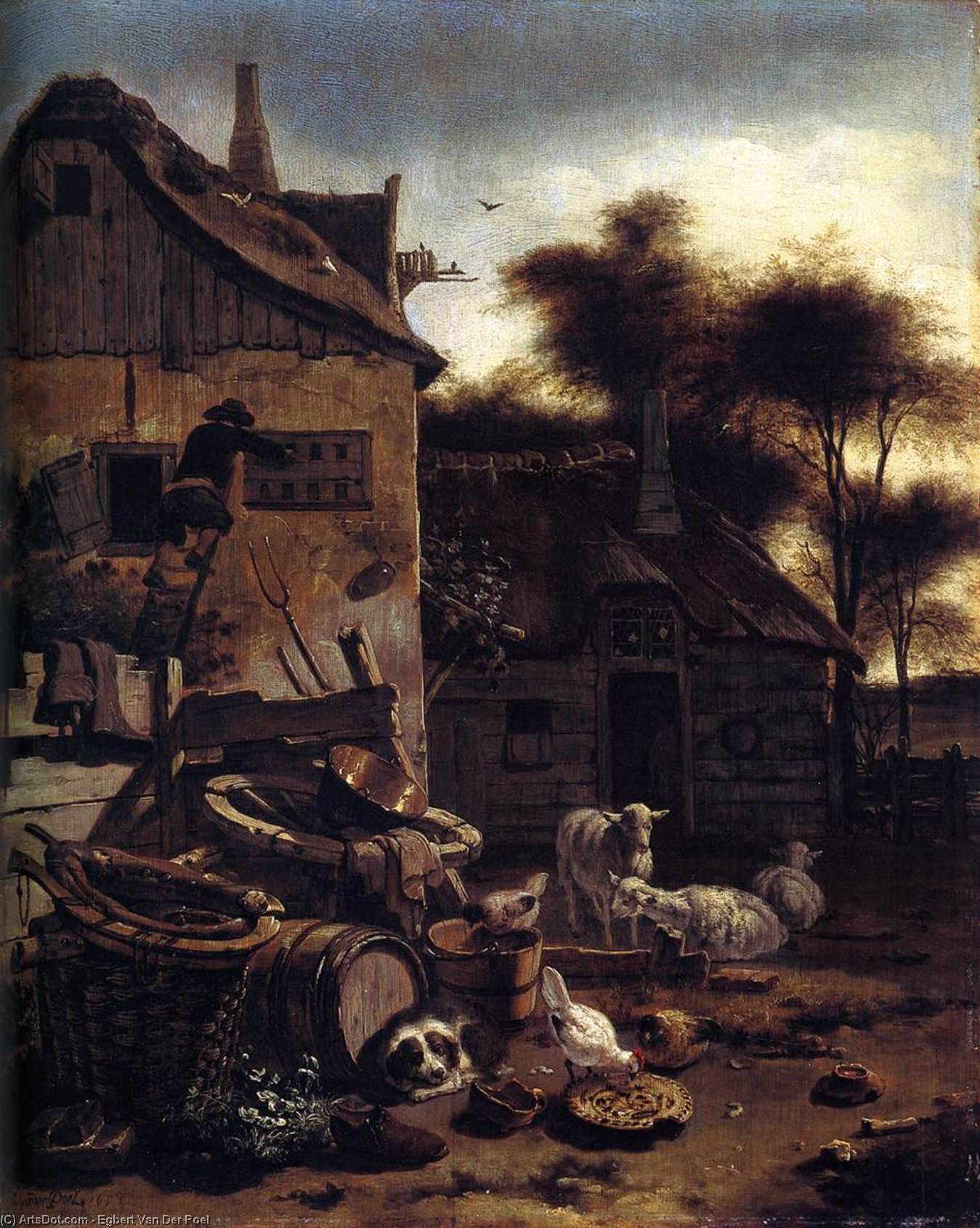 WikiOO.org - Encyclopedia of Fine Arts - Maleri, Artwork Egbert Van Der Poel - Barnyard Scene