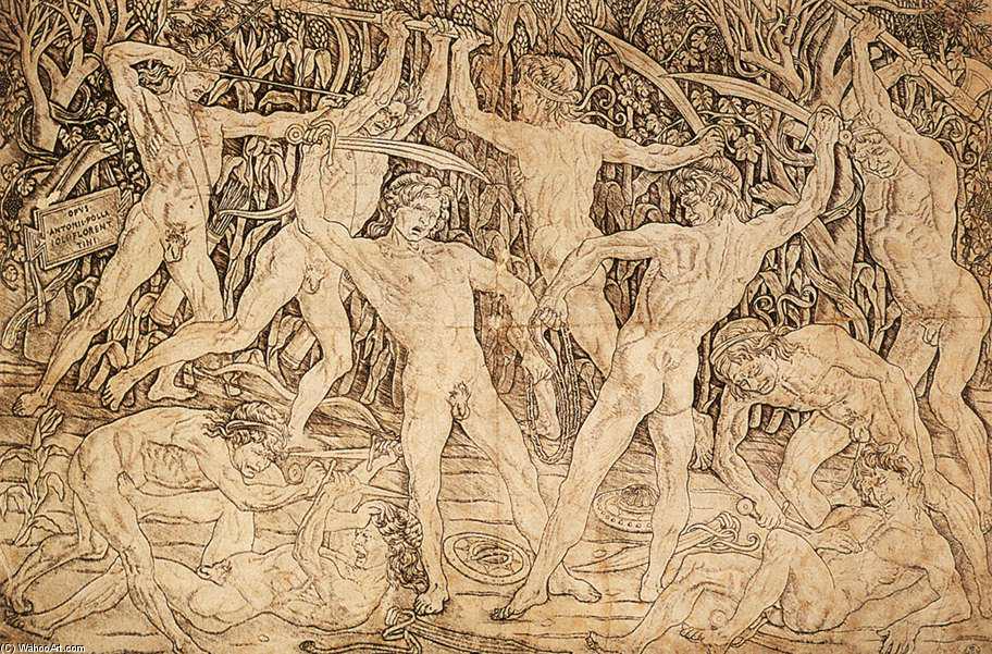 Wikioo.org – L'Encyclopédie des Beaux Arts - Peinture, Oeuvre de Antonio Del Pollaiuolo - bataille de dix nudité
