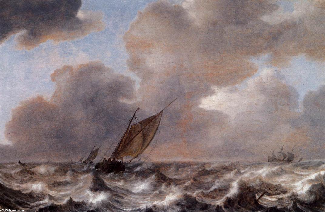 Wikioo.org - The Encyclopedia of Fine Arts - Painting, Artwork by Jan Porcellis - Vessels in a Strong Wind