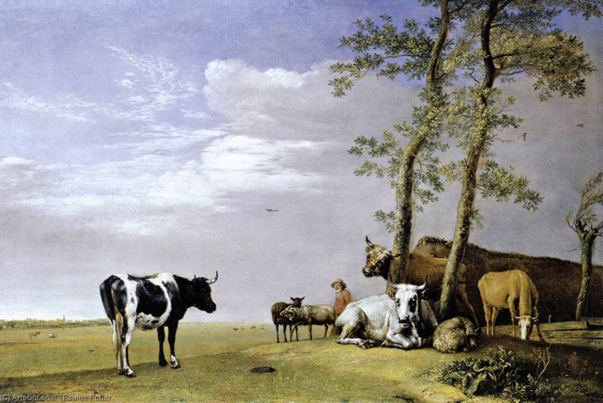 Wikioo.org – La Enciclopedia de las Bellas Artes - Pintura, Obras de arte de Paulus Potter - Un Agricultor con su Manada