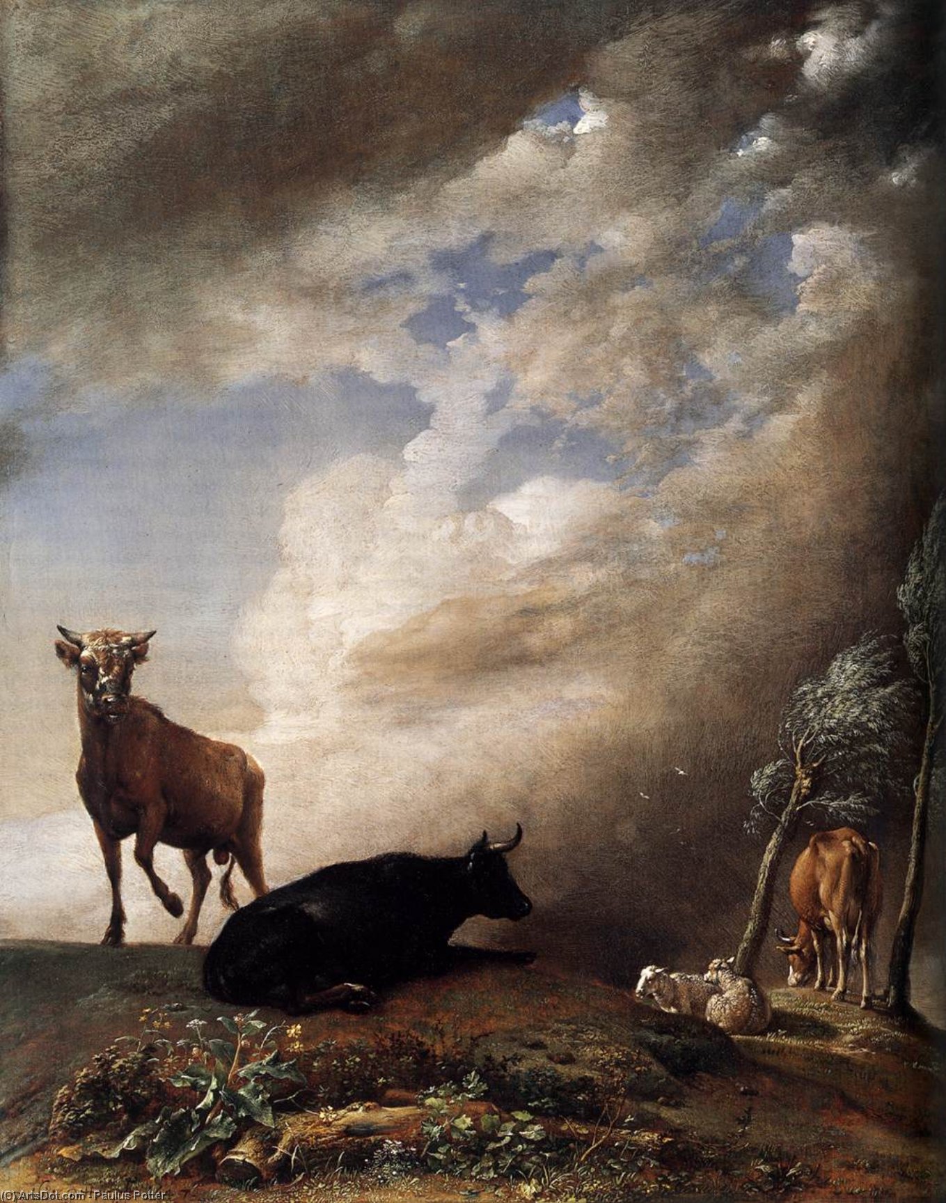 Wikioo.org - The Encyclopedia of Fine Arts - Painting, Artwork by Paulus Potter - Cattle and Sheep in a Stormy Landscape