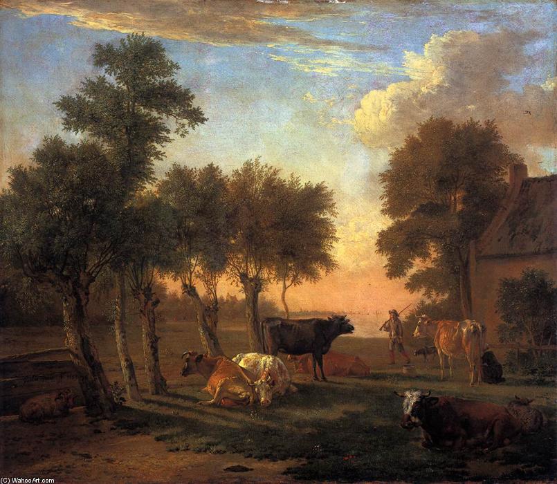 Wikioo.org - The Encyclopedia of Fine Arts - Painting, Artwork by Paulus Potter - Cows in a Meadow by a Farm