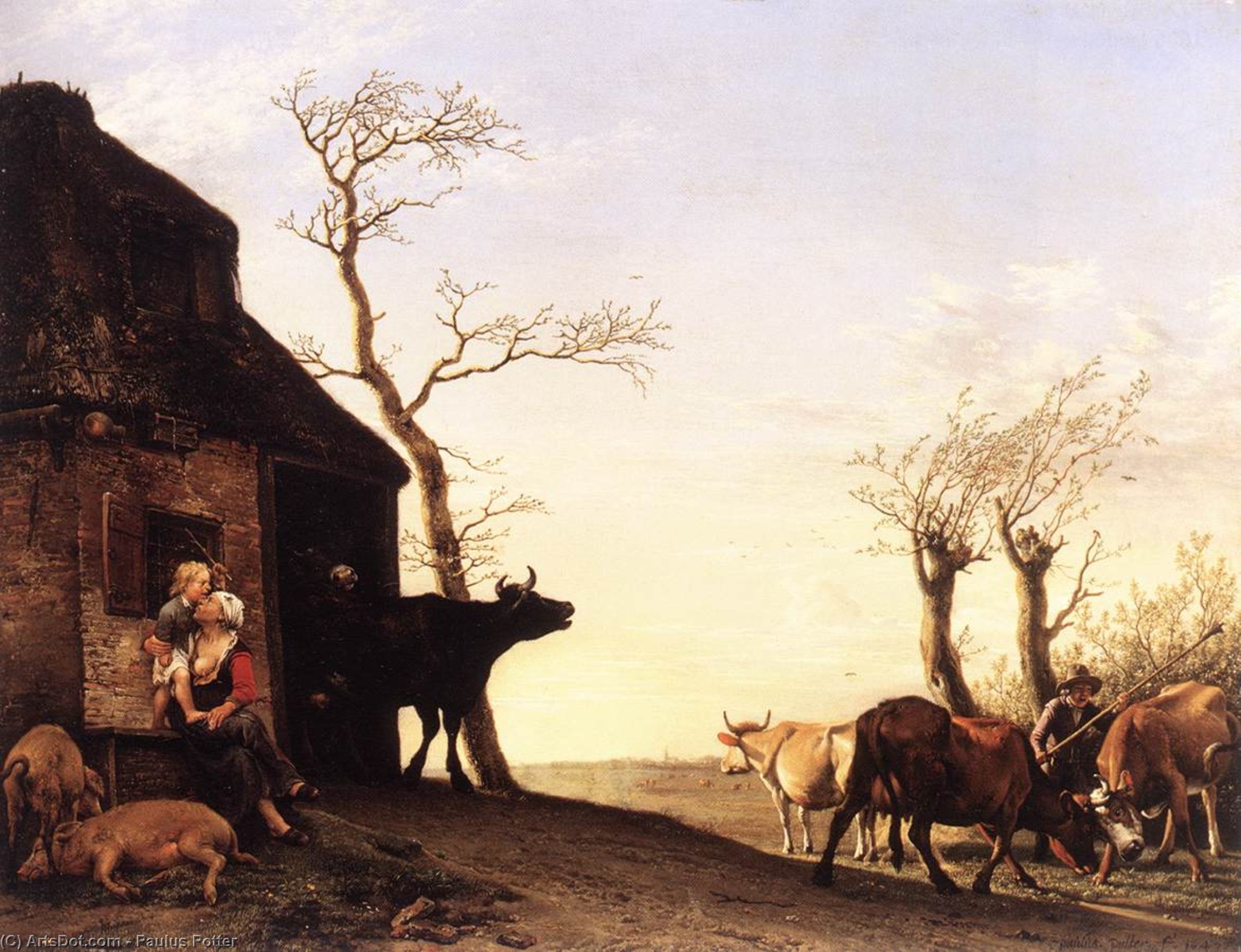 Wikioo.org - The Encyclopedia of Fine Arts - Painting, Artwork by Paulus Potter - Driving the Cattle to Pasture in the Morning