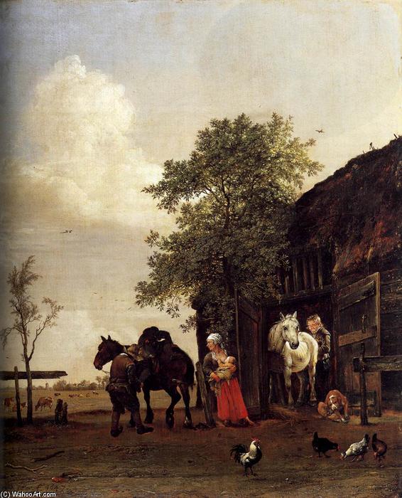Wikioo.org - The Encyclopedia of Fine Arts - Painting, Artwork by Paulus Potter - Figures with Horses by a Stable