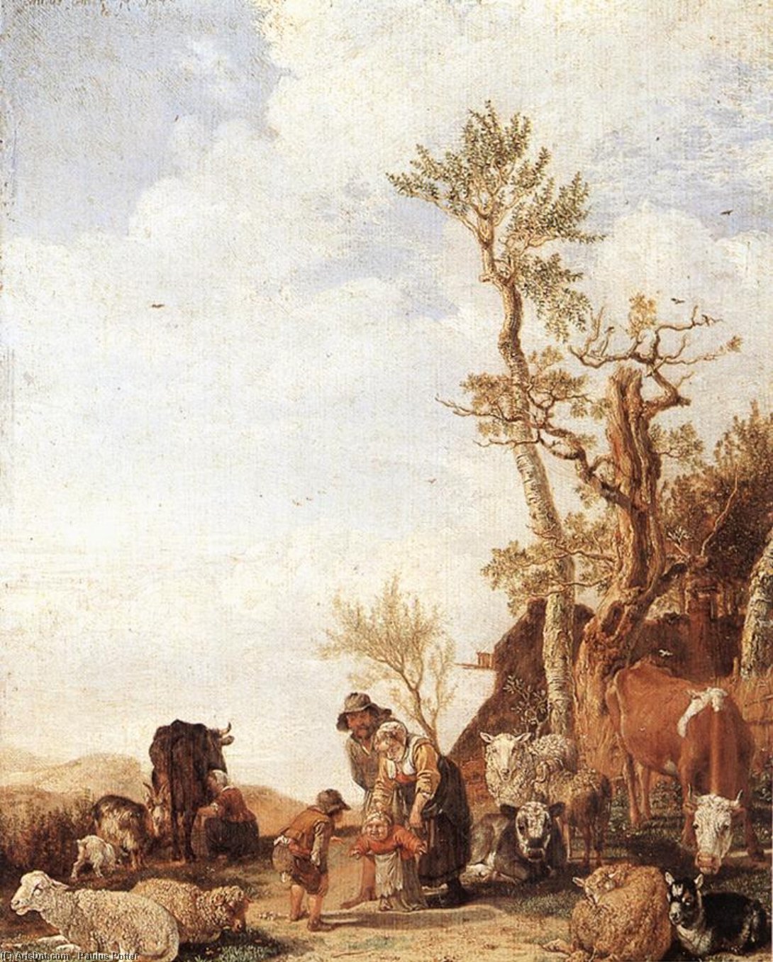 Wikioo.org – L'Encyclopédie des Beaux Arts - Peinture, Oeuvre de Paulus Potter - paysanne famille avec  animaux