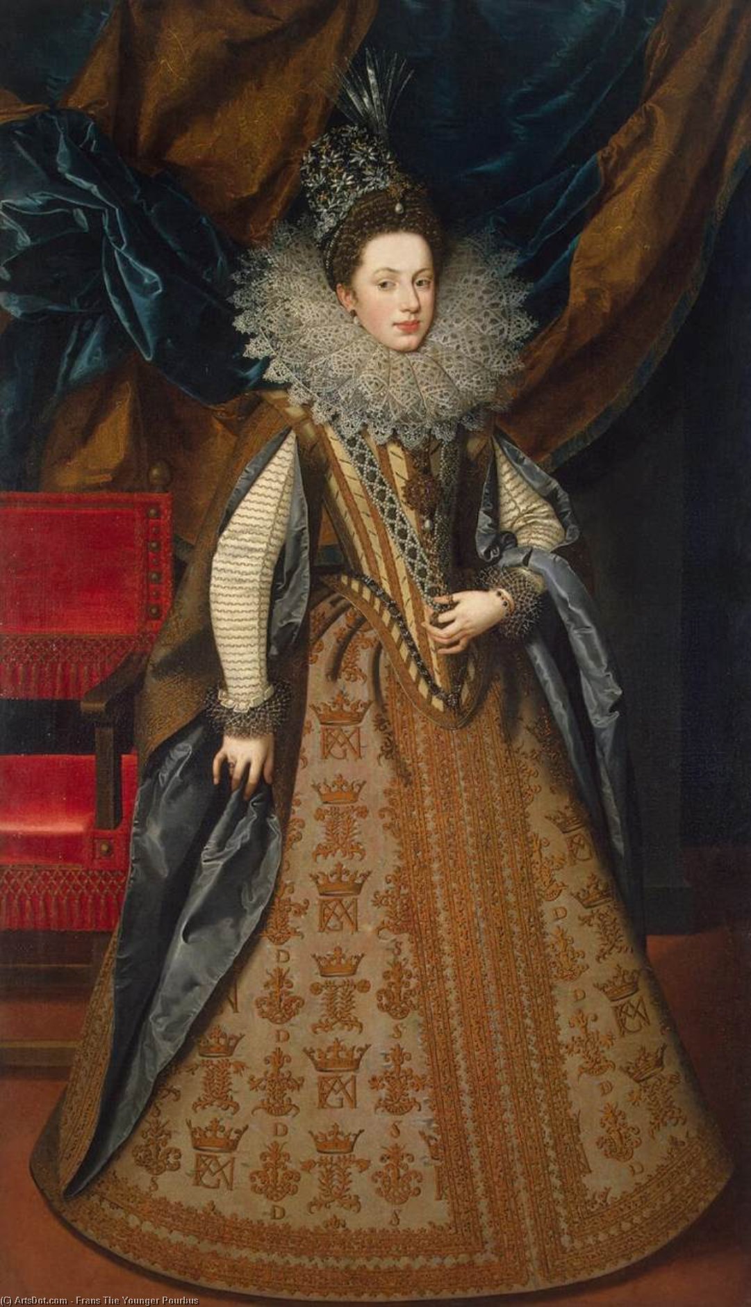 WikiOO.org - Εγκυκλοπαίδεια Καλών Τεχνών - Ζωγραφική, έργα τέχνης Frans The Younger Pourbus - Portrait of Margaret of Savoy, Duchess of Mantua