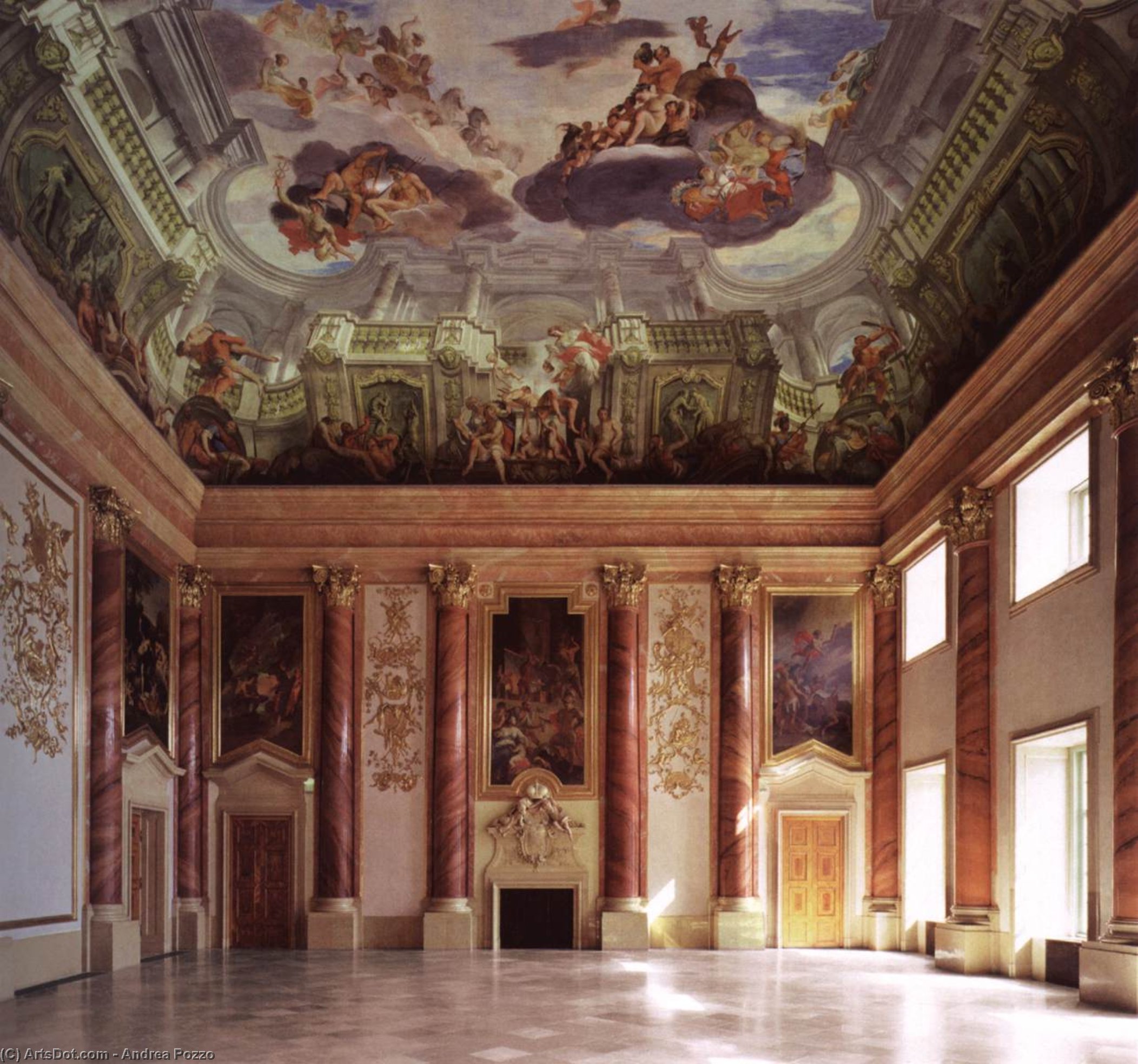 WikiOO.org - Enciclopédia das Belas Artes - Pintura, Arte por Andrea Pozzo - View of the Hercules Hall